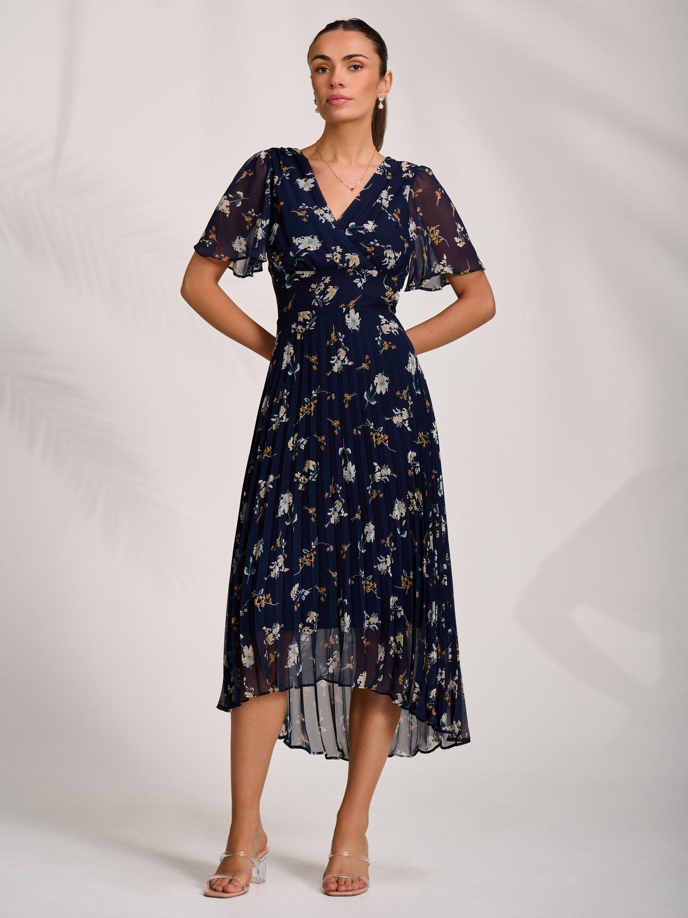 Jolie Moi Pleated Chiffon Maxi Dress - Navy