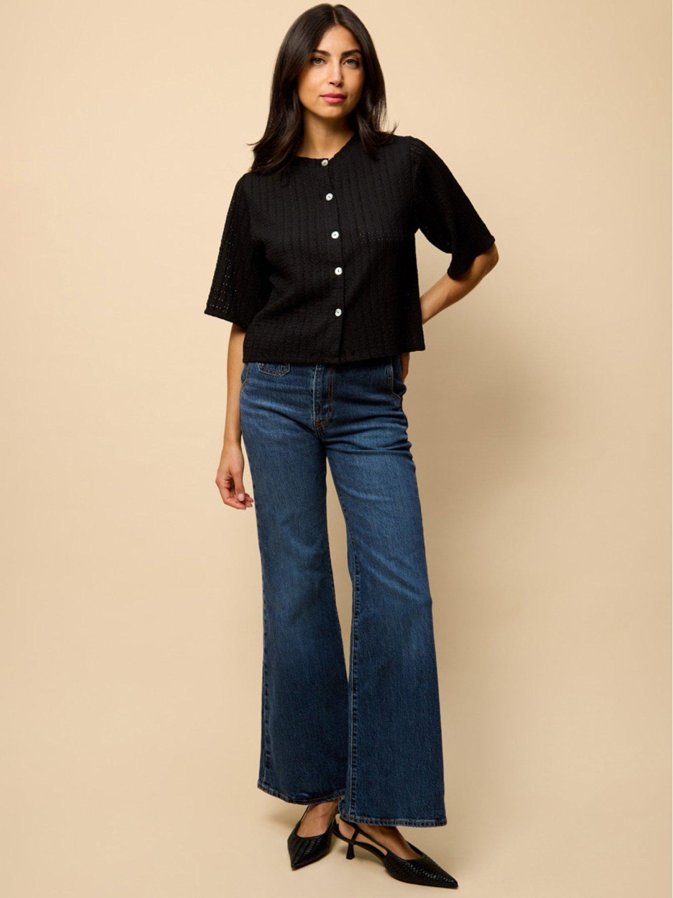 Image 3 of 4 of Little Mistress Button Top With Boxy Silhouette - Black