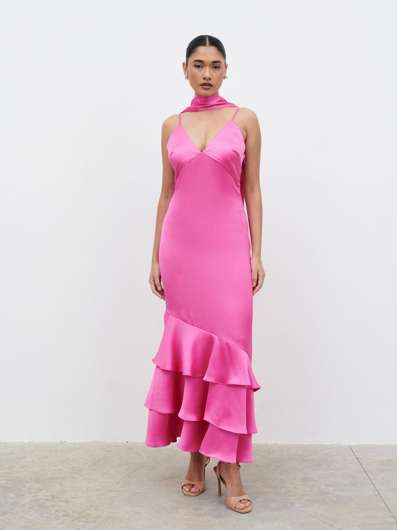 Pretty Lavish Serita V Neck Tiered Maxi Dress - Pink