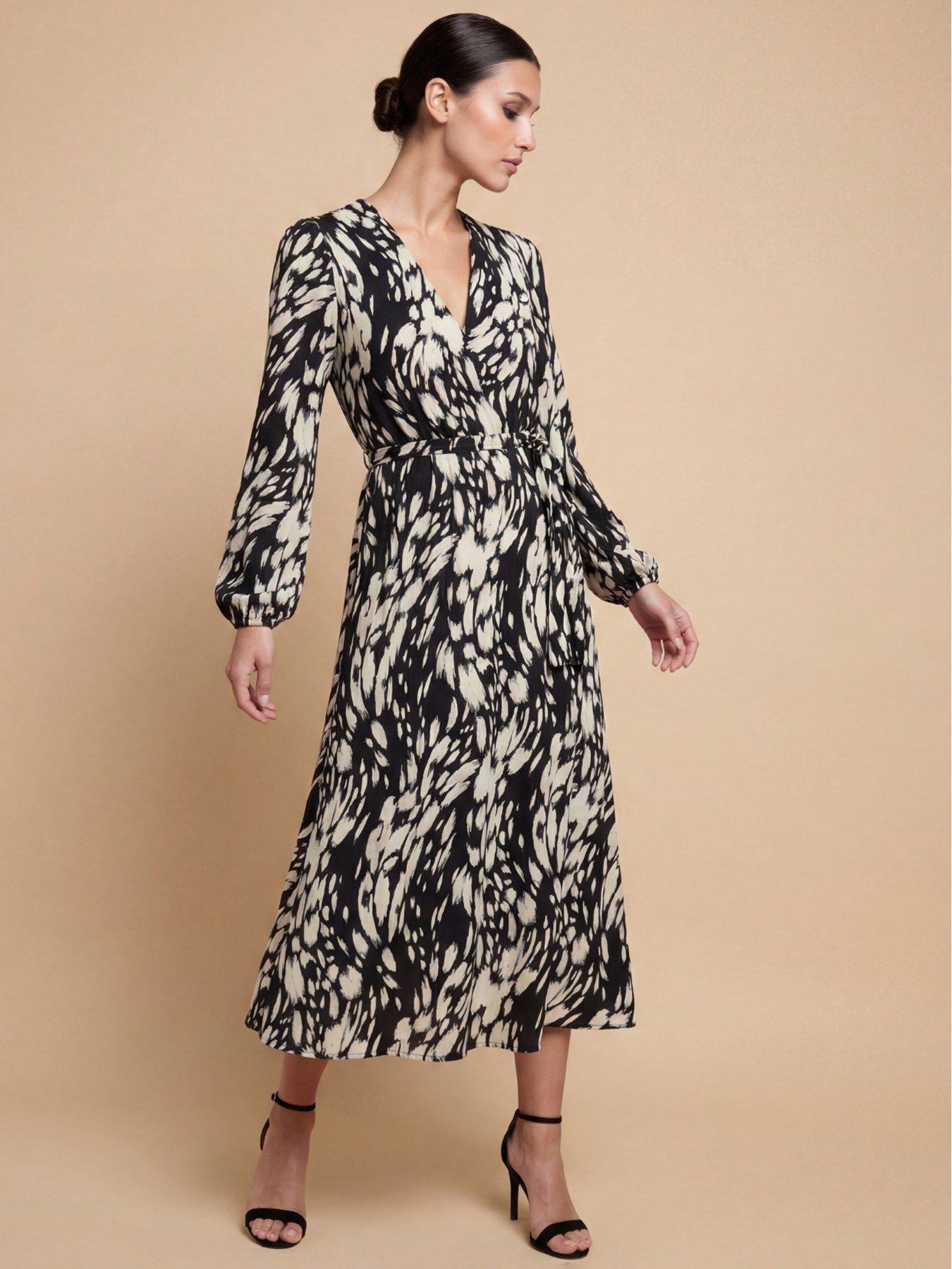 Little Mistress Animal Print Midaxi Dress - Black