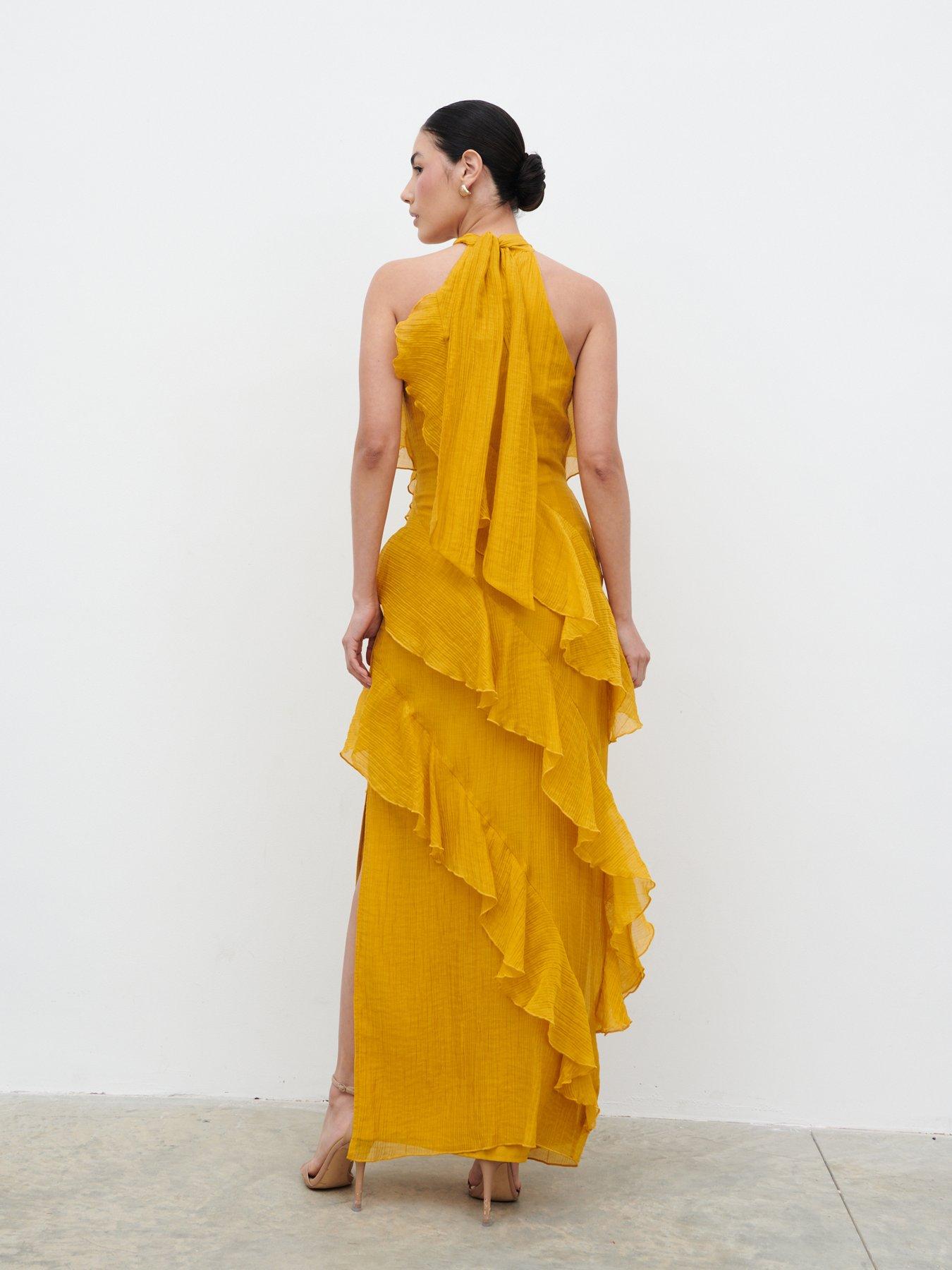Pretty Lavish Addison Corsage Ruffle Maxi Dress - Yellow Ochre