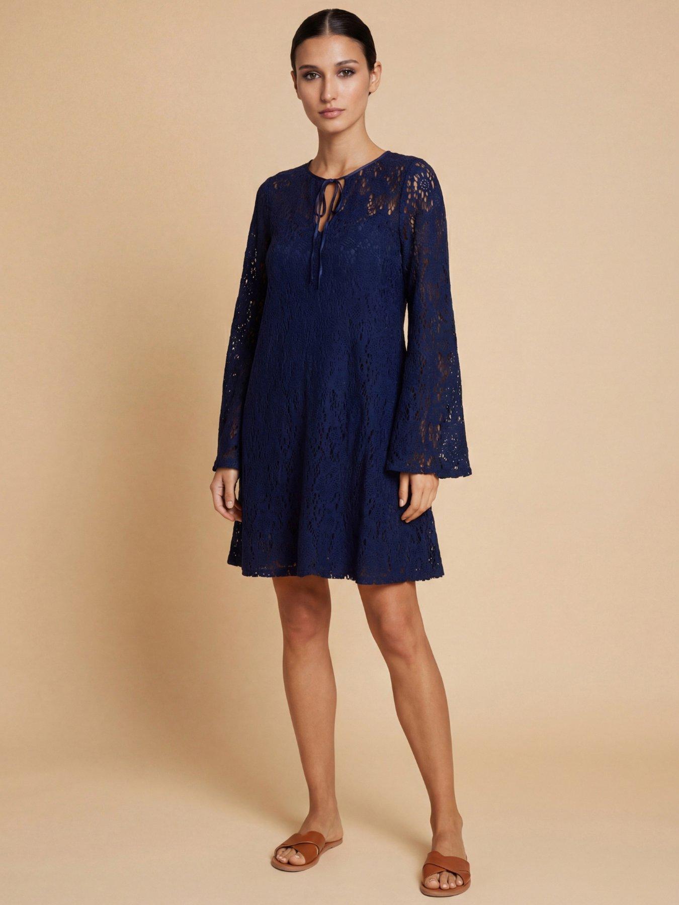 Little Mistress Crochet Mini Dress - Navy