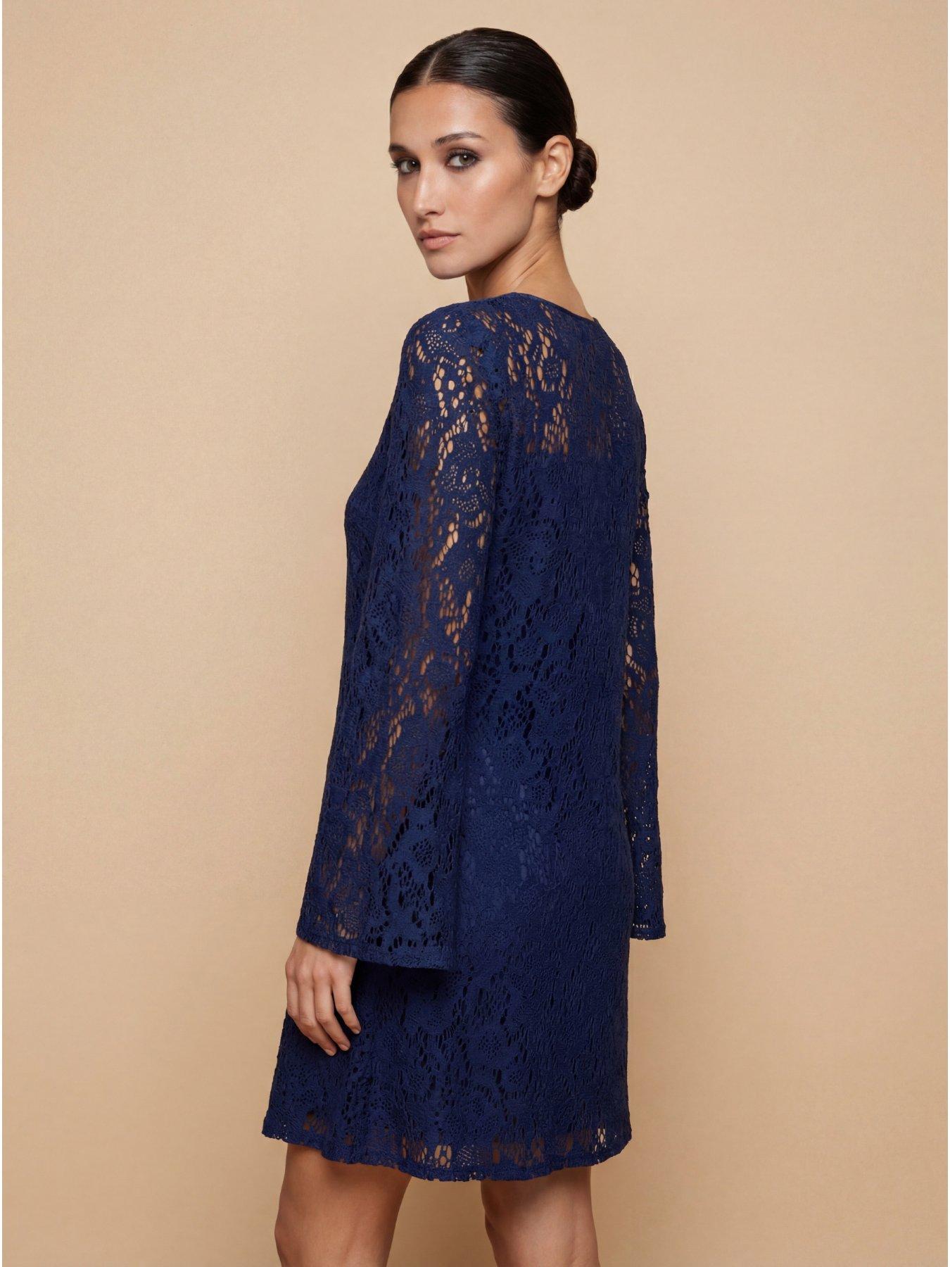 Image 2 of 4 of Little Mistress Crochet Mini Dress - Navy