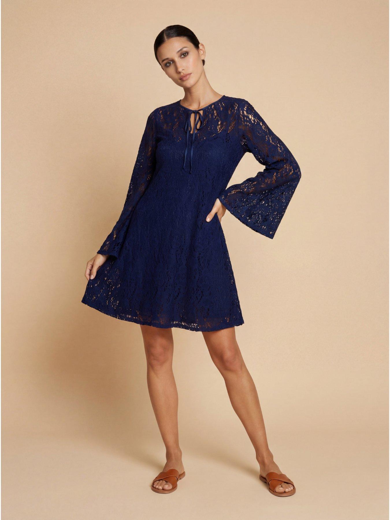 Image 3 of 4 of Little Mistress Crochet Mini Dress - Navy
