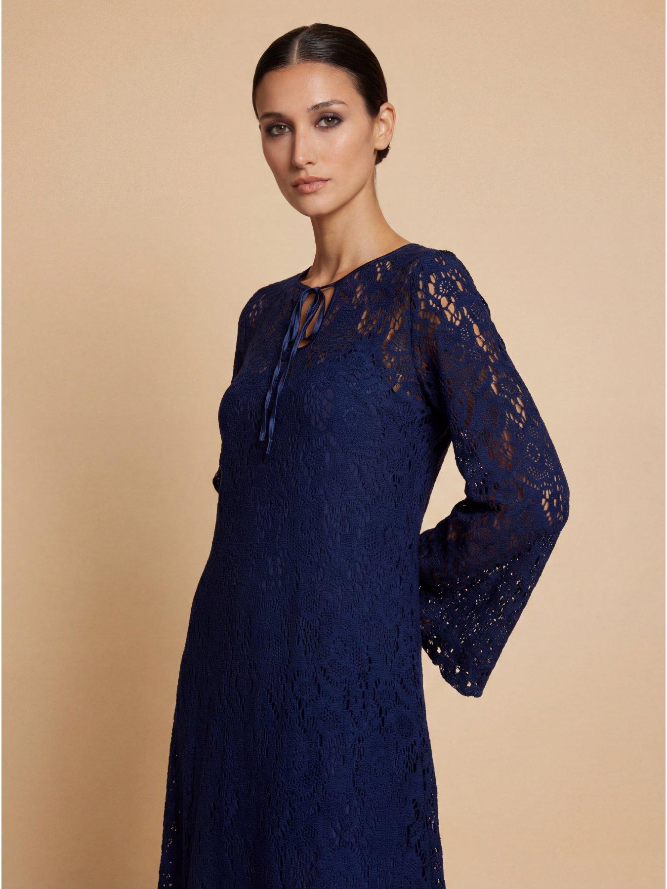 Image 4 of 4 of Little Mistress Crochet Mini Dress - Navy