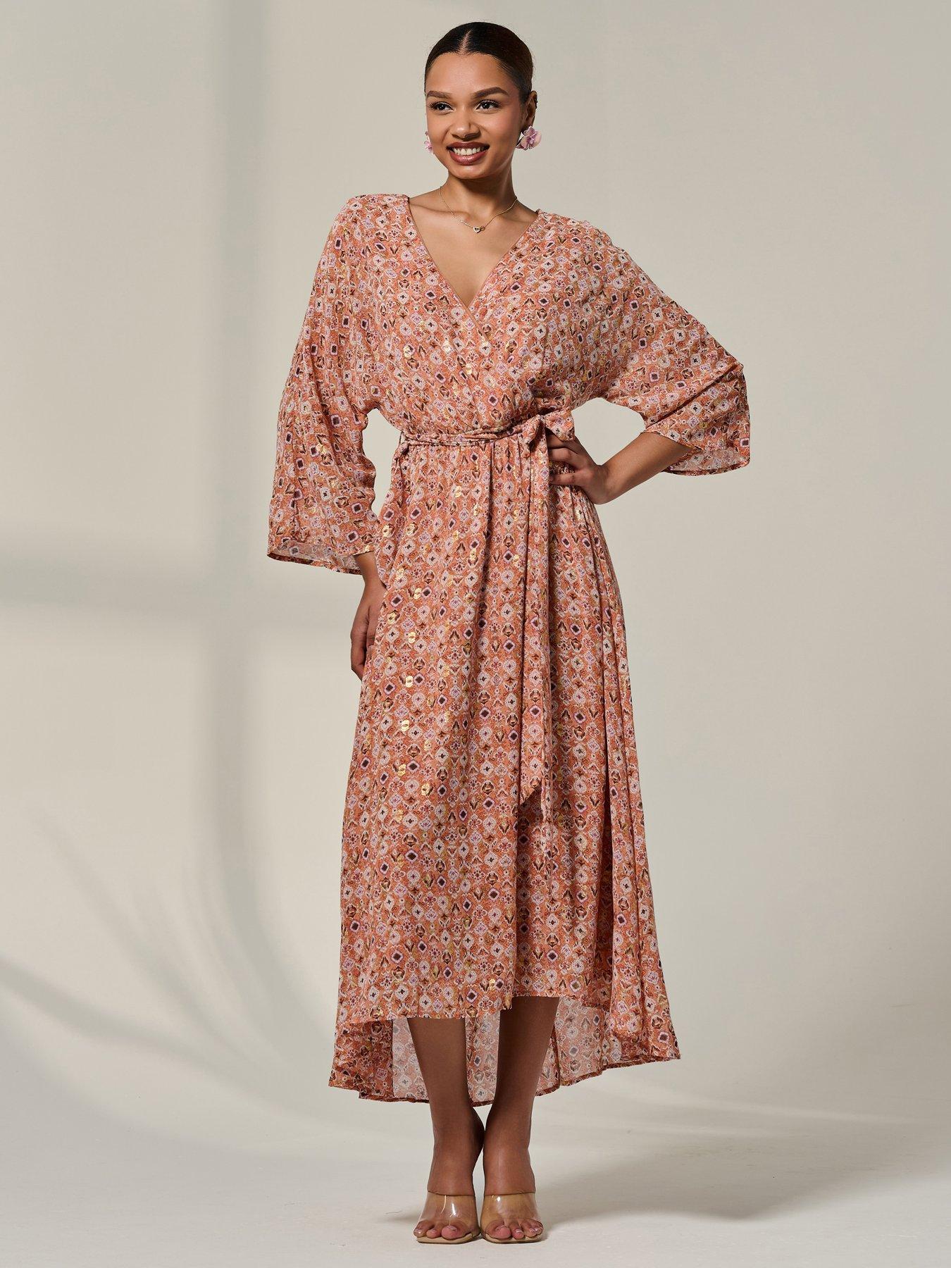Jolie Moi Chiffon Gold Spot Patterned Midaxi Dress