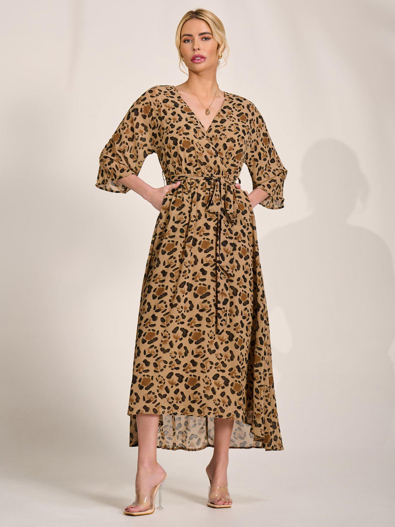 Jolie Moi Chiffon Gold Spot Patterned Midaxi Dress