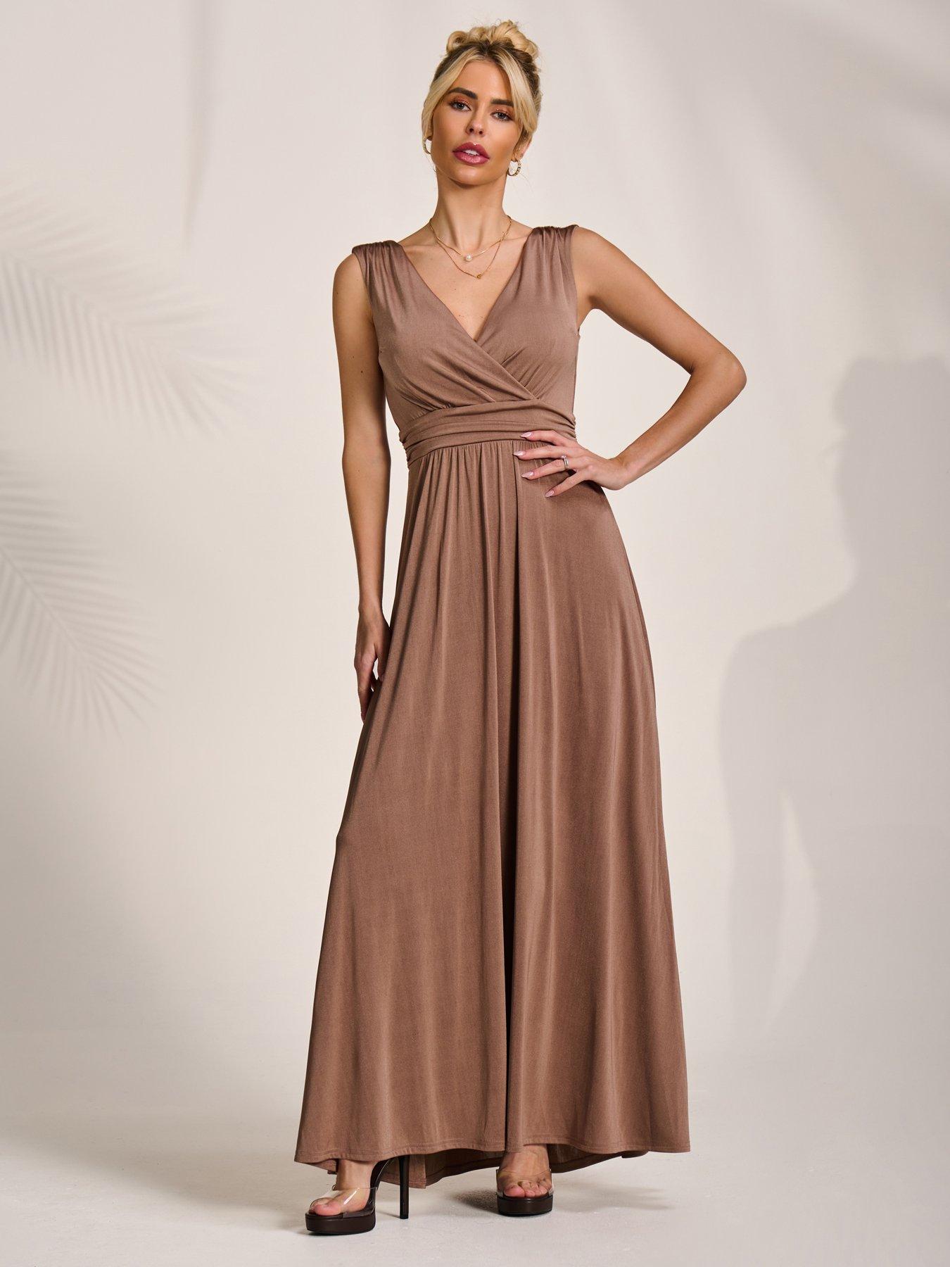Jolie Moi Ella Wrap Bodice Jersey Maxi Dress - Brown