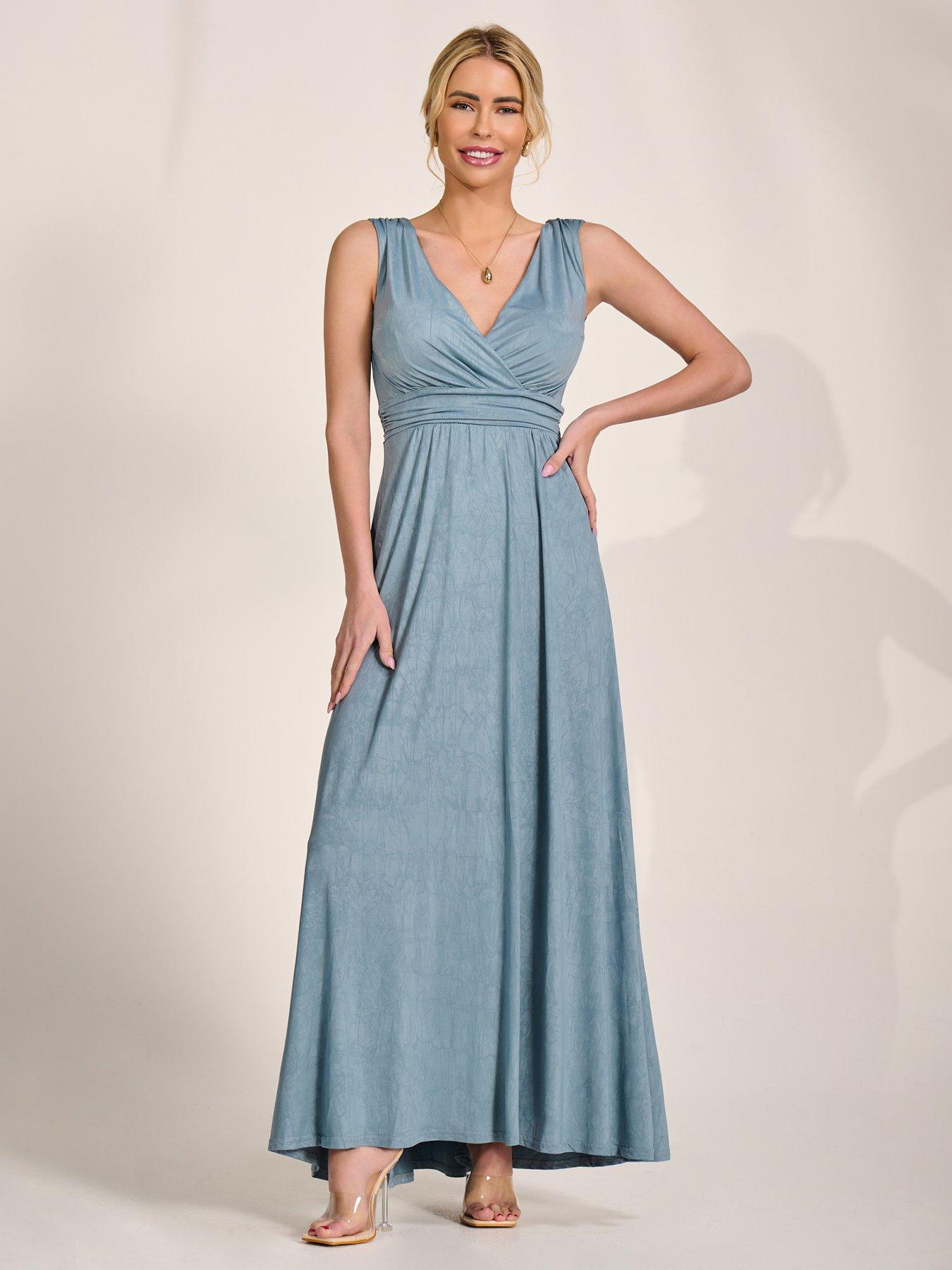 Jolie Moi Ella Wrap Bodice Jersey Maxi Dress - Blue
