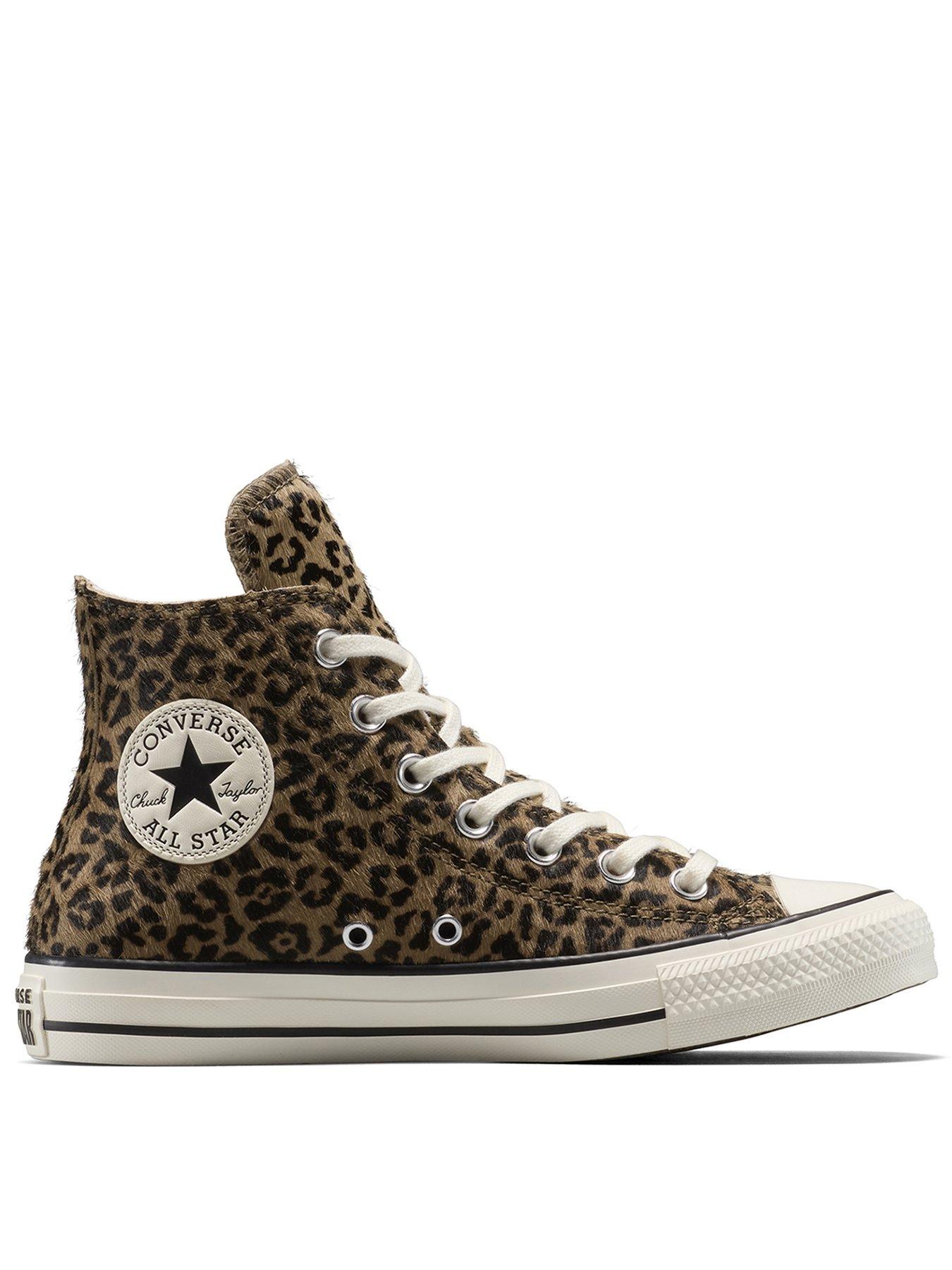 Image 1 of 7 of Converse Womens Chuck Taylor All Star Hi-Top Pony Hair Trainers - Leopard Print