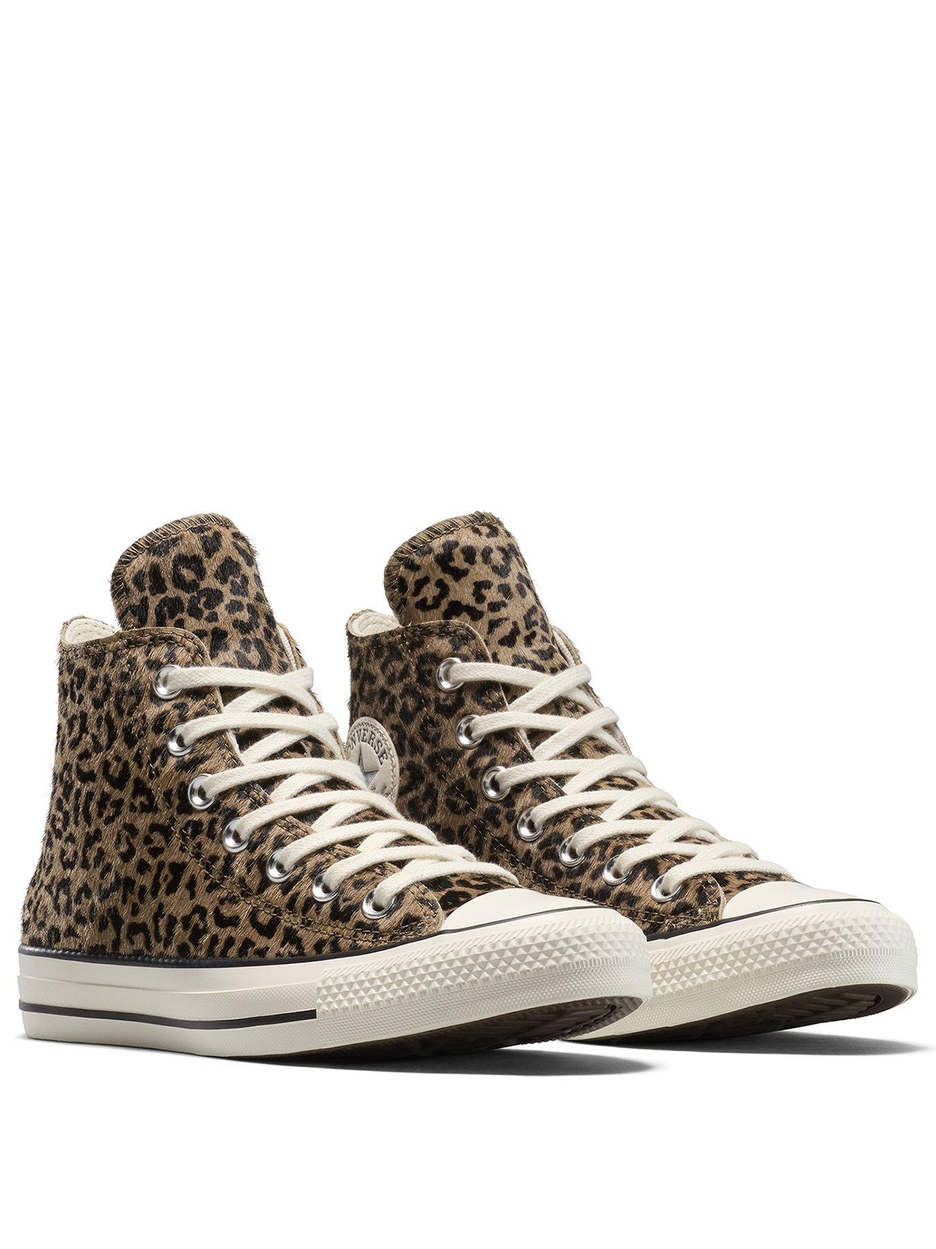 Image 2 of 7 of Converse Womens Chuck Taylor All Star Hi-Top Pony Hair Trainers - Leopard Print