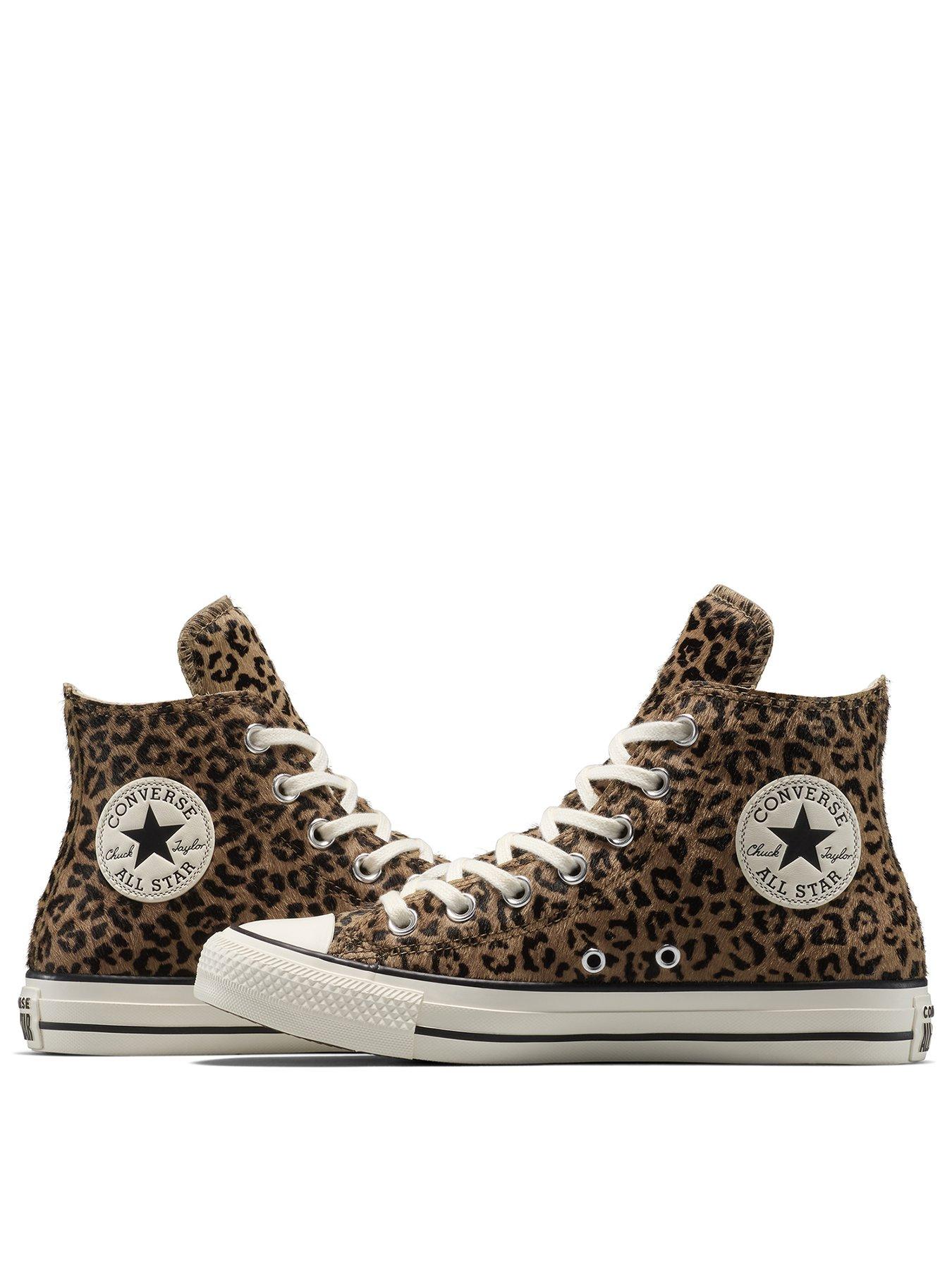 Image 3 of 7 of Converse Womens Chuck Taylor All Star Hi-Top Pony Hair Trainers - Leopard Print