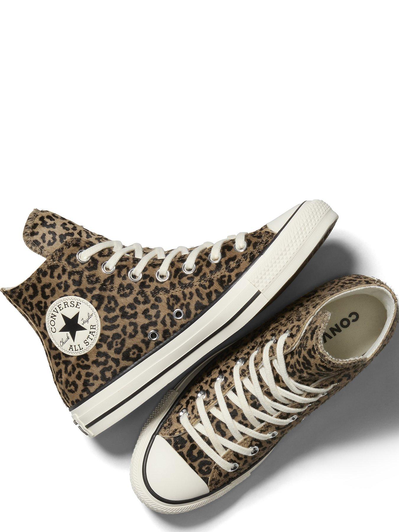 Image 4 of 7 of Converse Womens Chuck Taylor All Star Hi-Top Pony Hair Trainers - Leopard Print