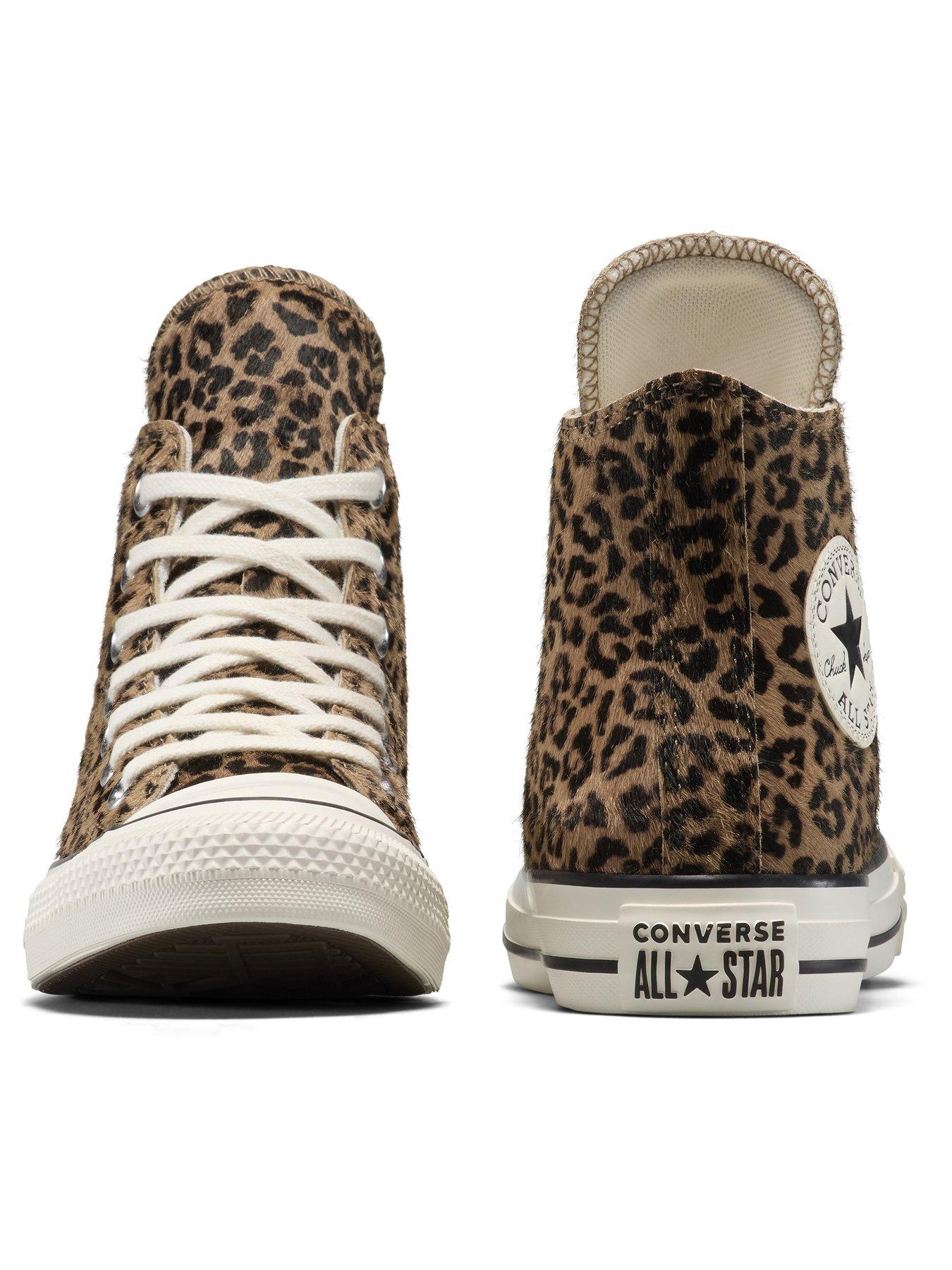 Image 6 of 7 of Converse Womens Chuck Taylor All Star Hi-Top Pony Hair Trainers - Leopard Print