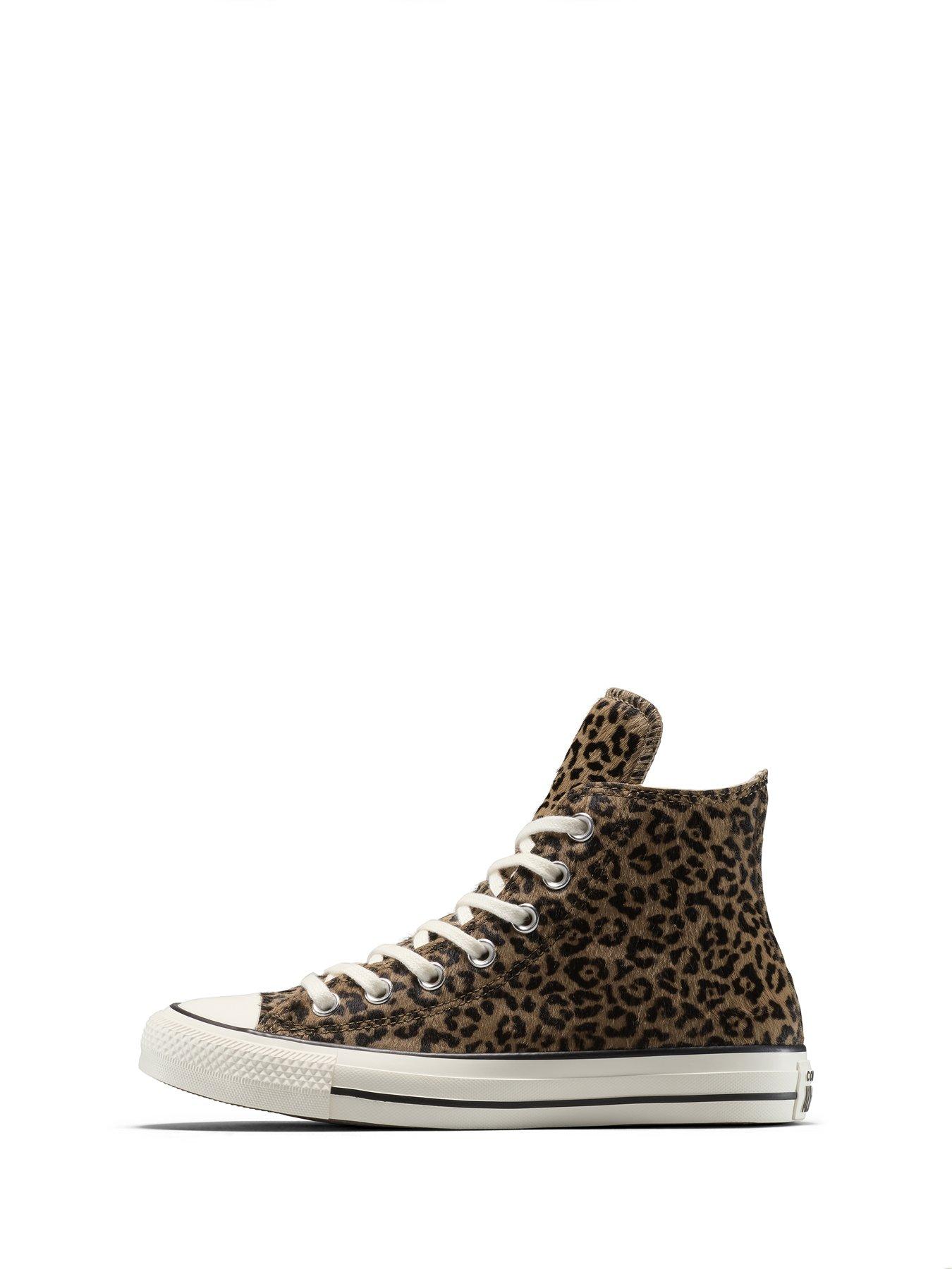 Image 7 of 7 of Converse Womens Chuck Taylor All Star Hi-Top Pony Hair Trainers - Leopard Print