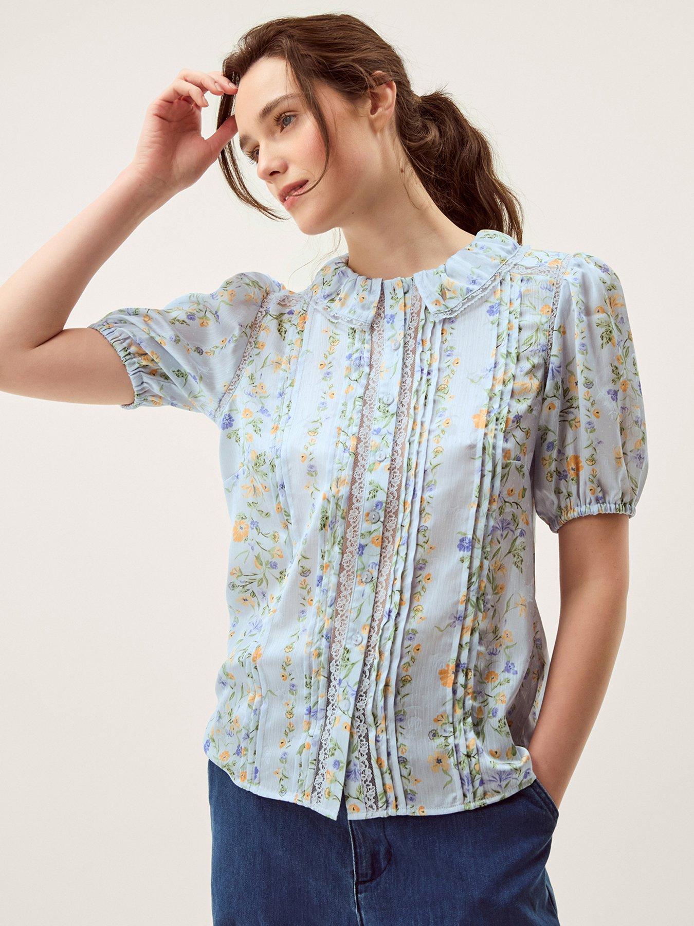Image 1 of 5 of Monsoon Naomi Floral Shirt - Blue