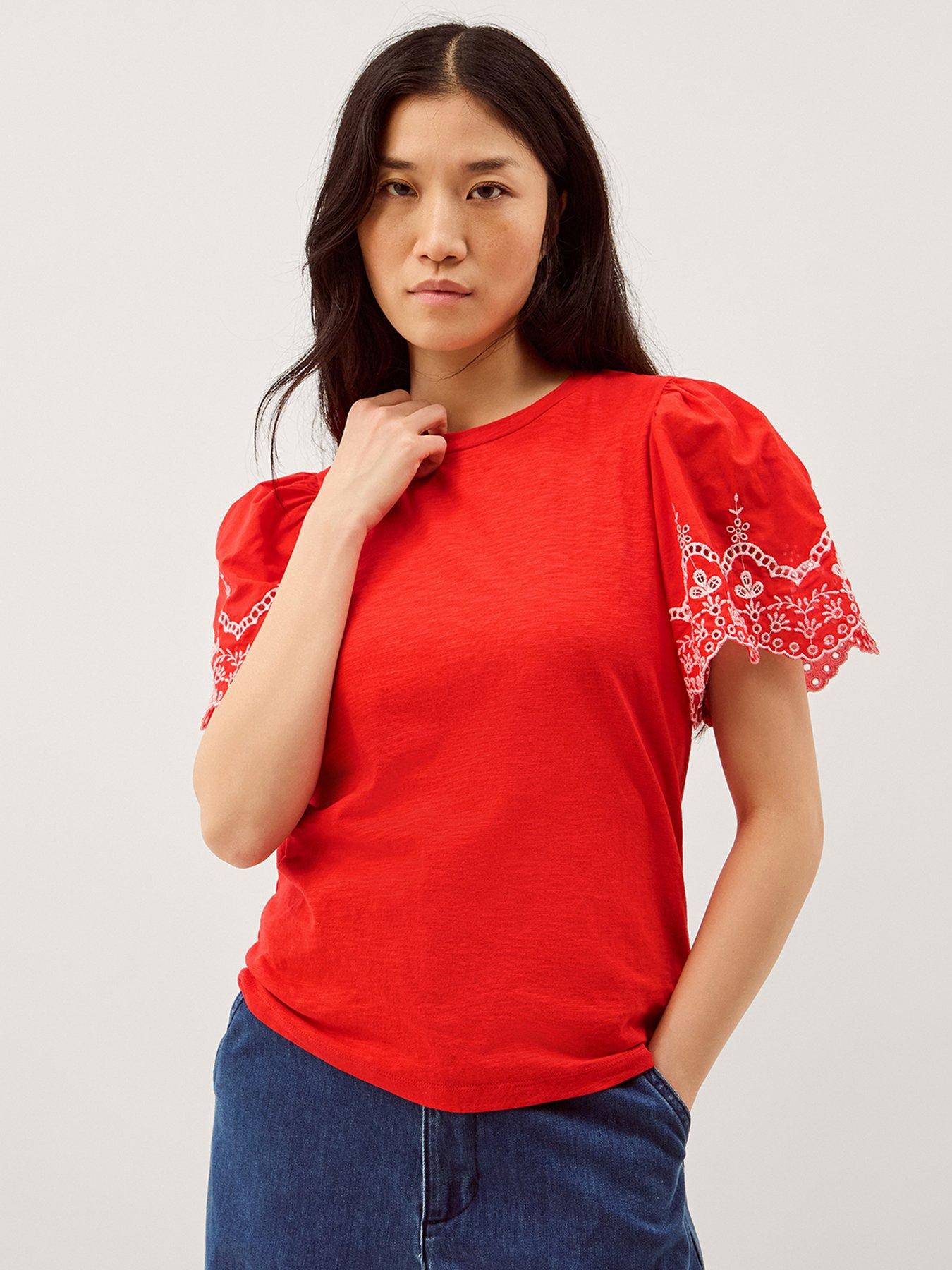 Image 1 of 5 of Monsoon Bree Broderie Jersey Tshirt