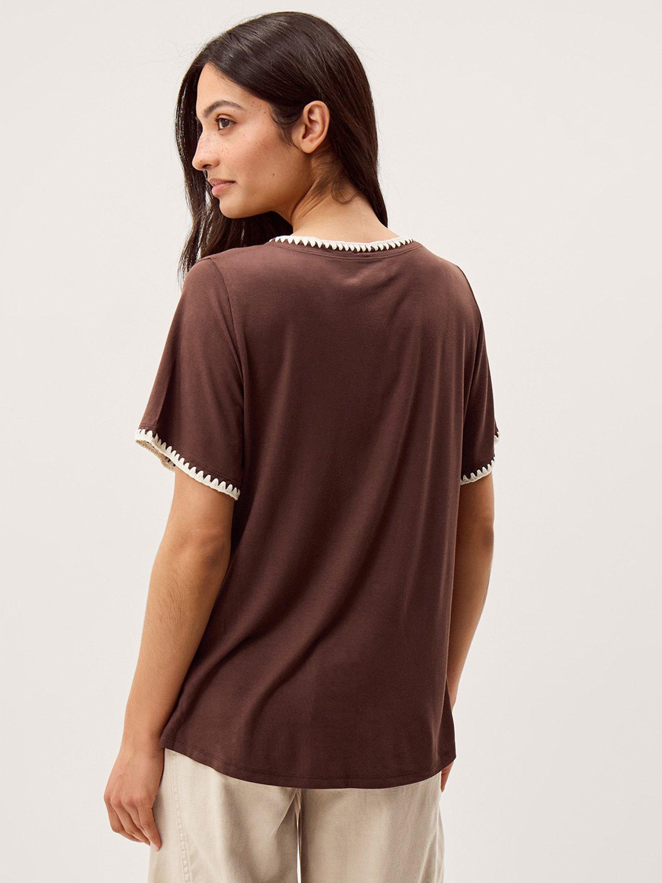 Image 2 of 5 of Monsoon Tilly Trim Jersey Tshirt - Brown