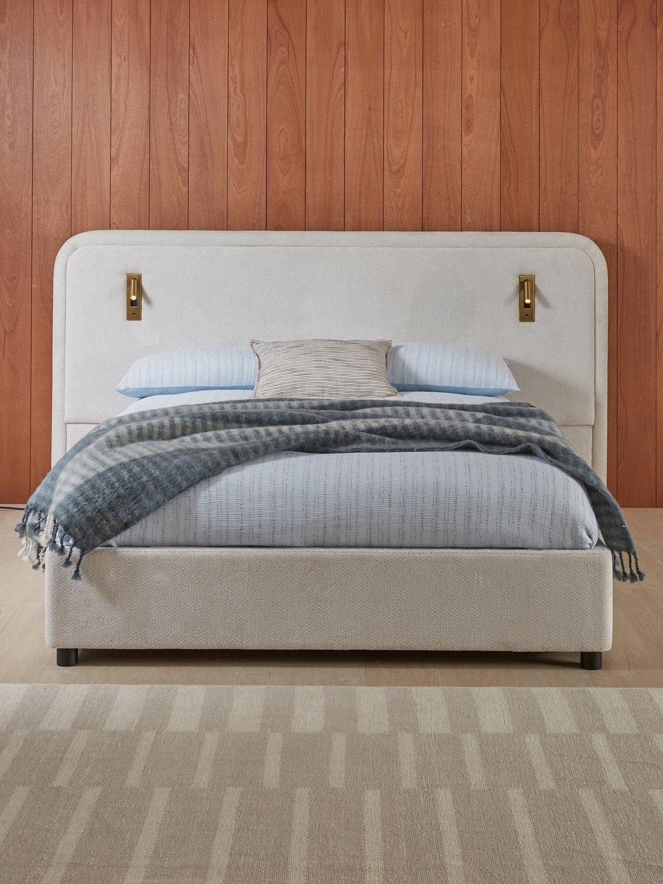 Image 1 of 7 of The Very Collection Konrad Oversize Headboard Bed with Lights with Mattress Options (Buy &amp; SAVE!)&nbsp;- Natural -&nbsp;FSC&reg; Certified