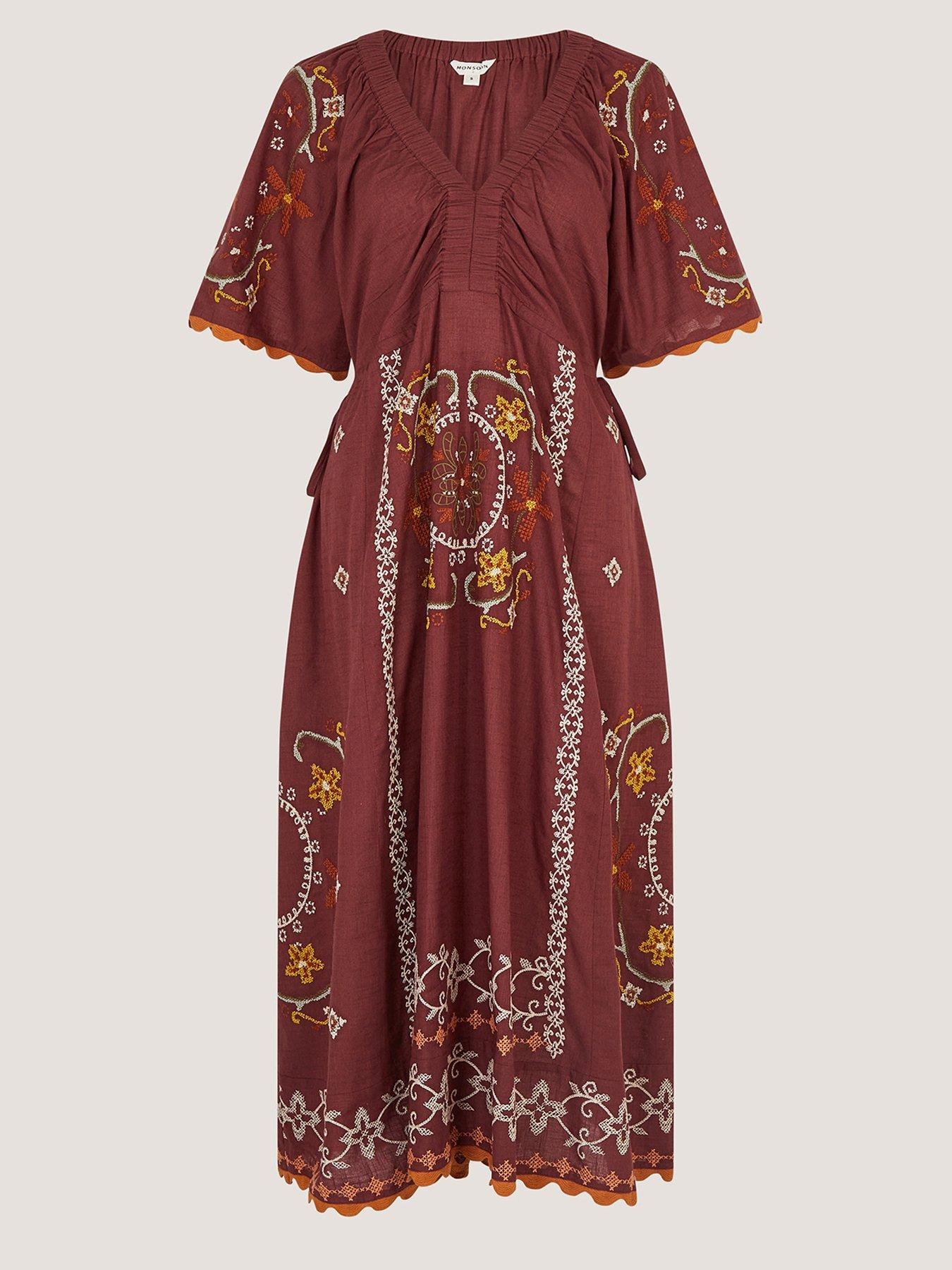 Image 5 of 5 of Monsoon Greta Embroidered Dress - Brown