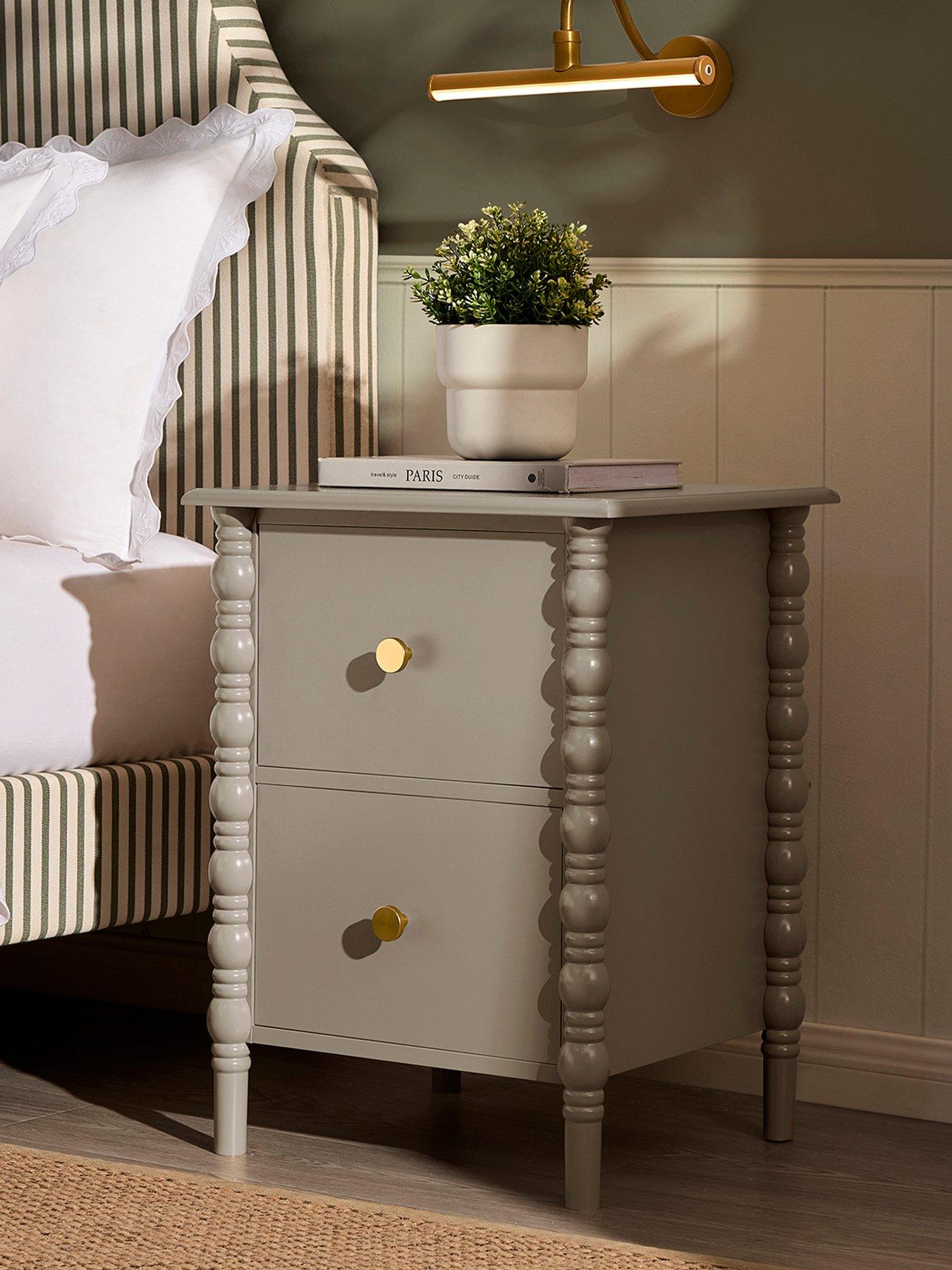 Dusk Bonnie Bobbin 2 Drawer Bedside Table - Taupe