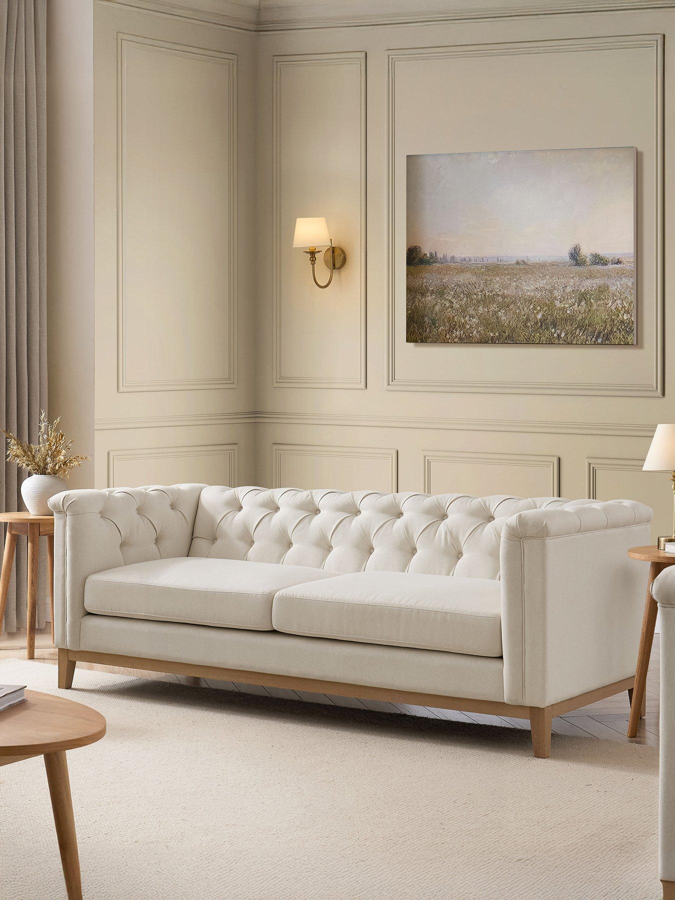 Image 1 of 7 of Dusk Chesterfield Linen 3 Seater Sofa - Cream Linen
