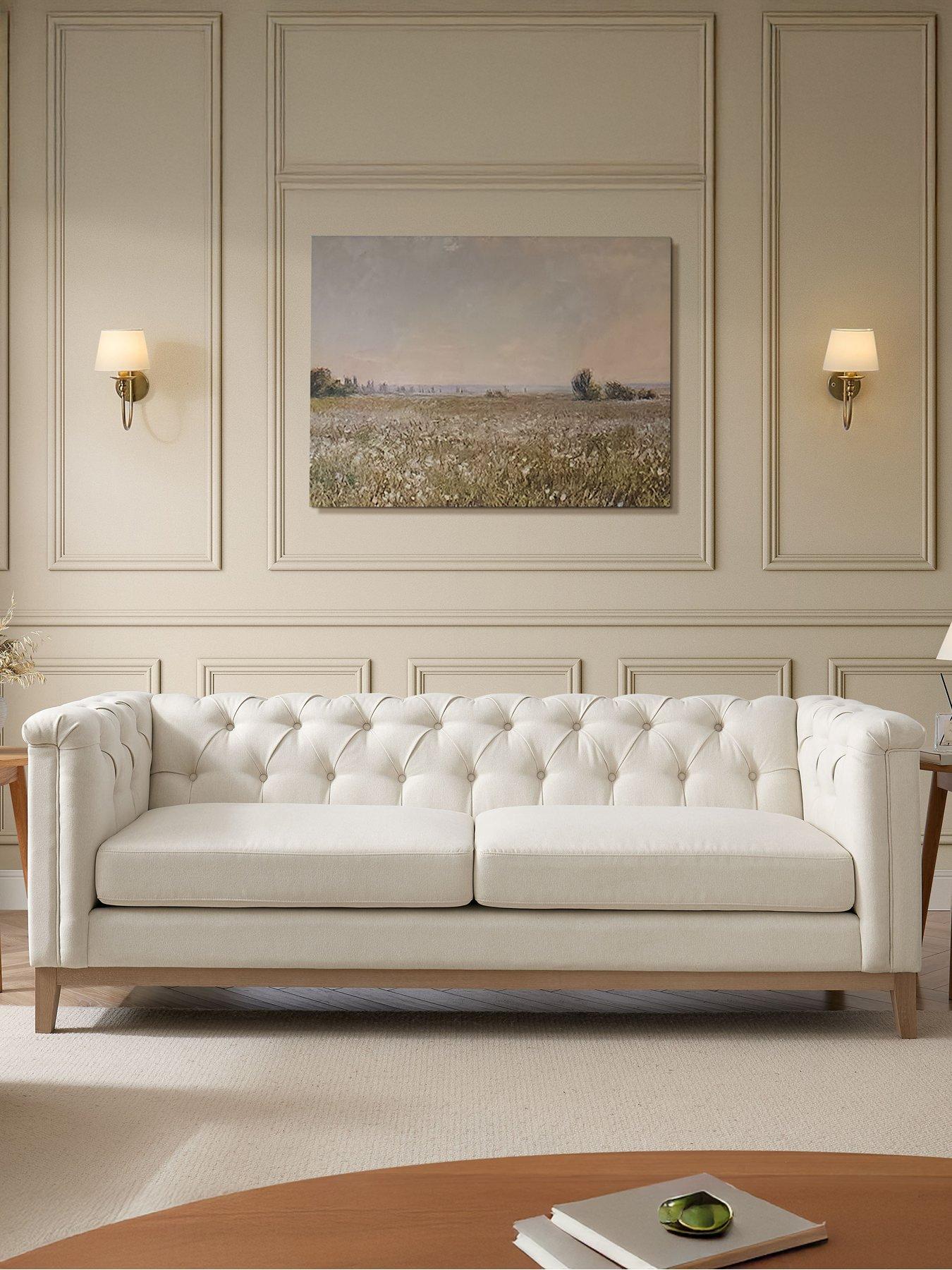 Image 4 of 7 of Dusk Chesterfield Linen 3 Seater Sofa - Cream Linen
