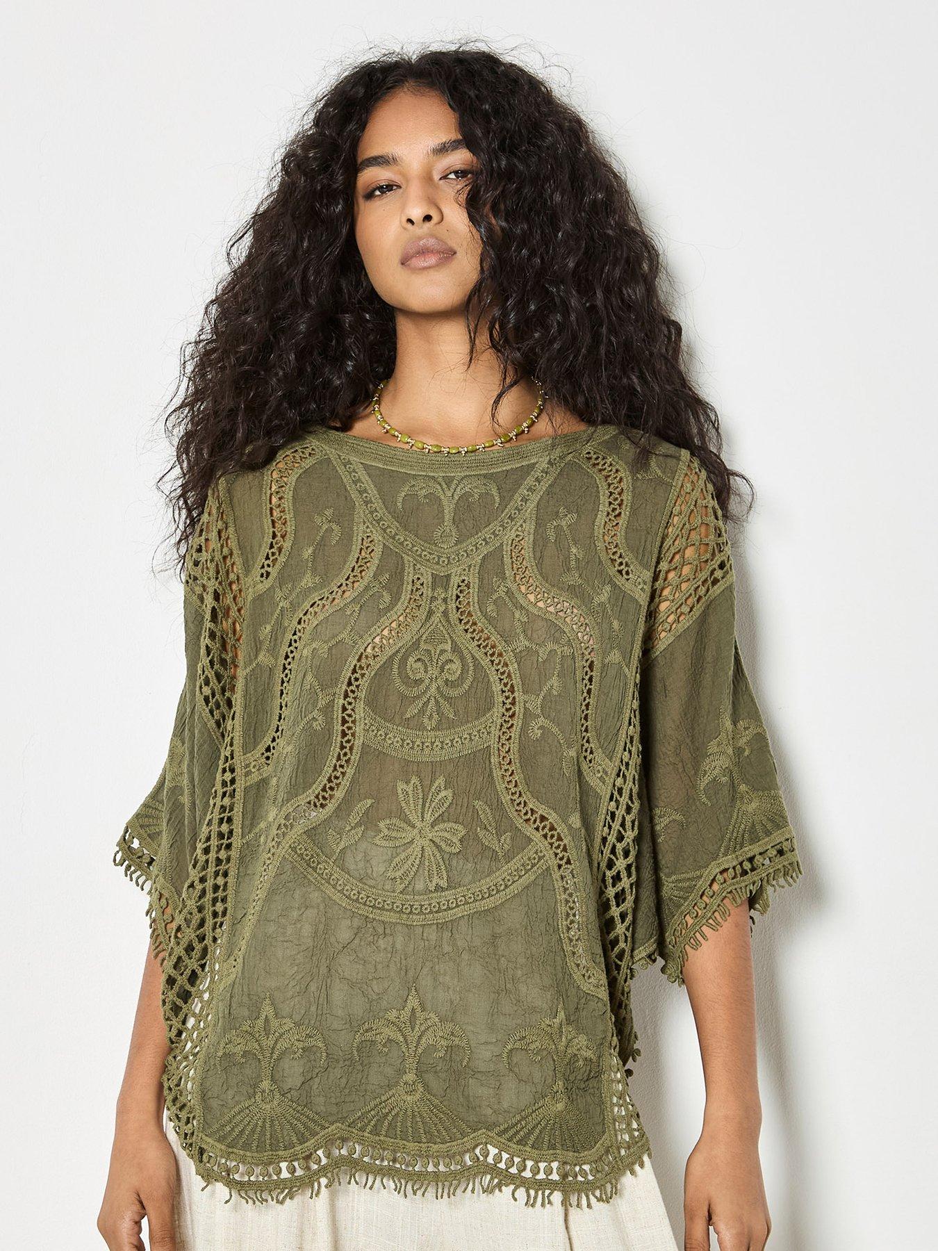 Apricot Apricot Embroidered Cotton Crochet Top