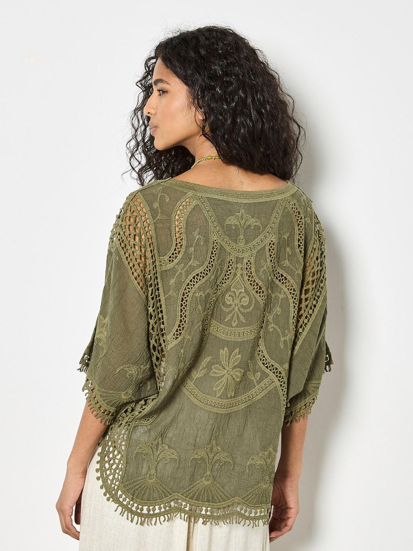 Image 2 of 4 of Apricot Apricot Embroidered Cotton Crochet Top
