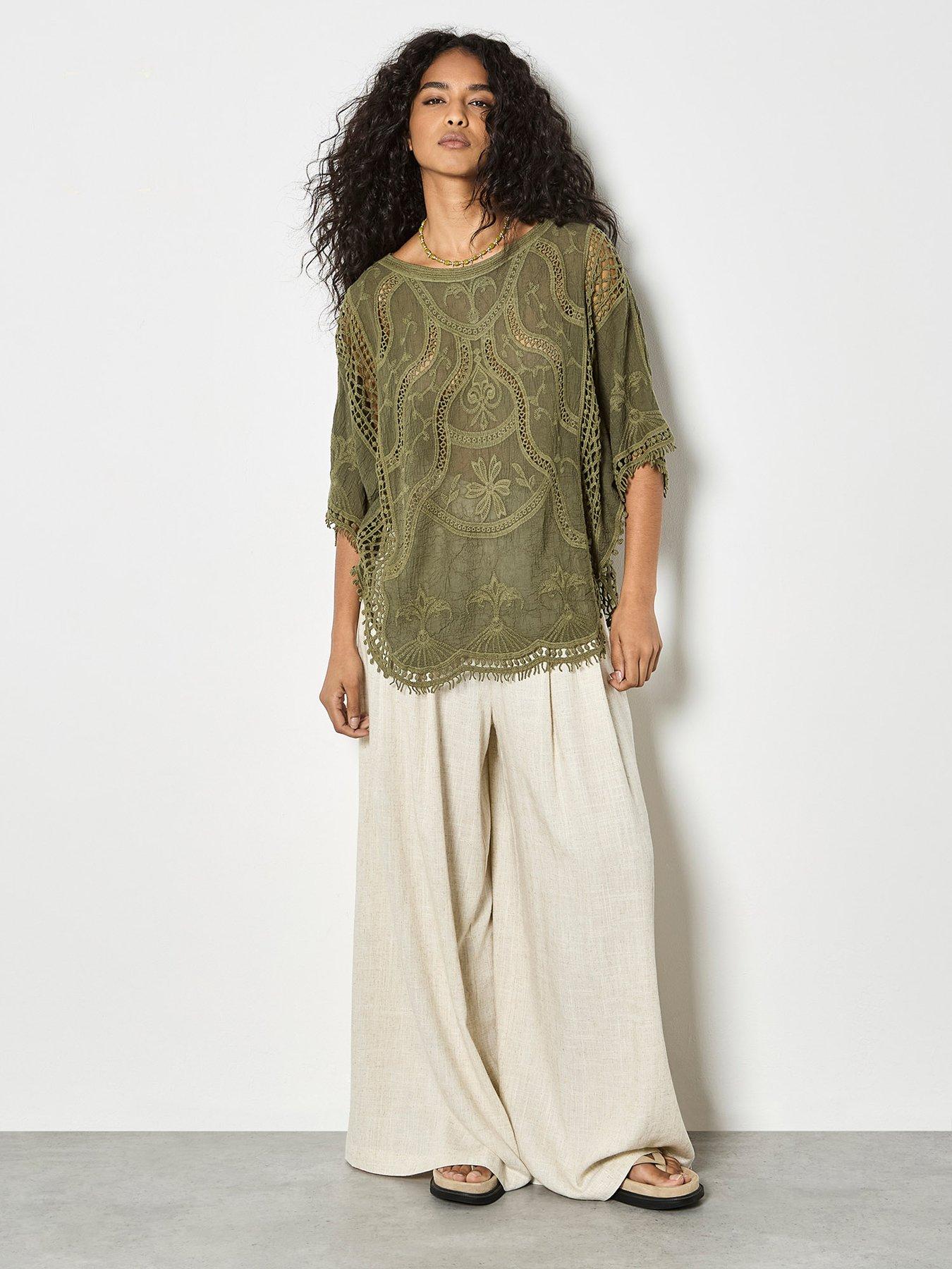 Image 3 of 4 of Apricot Apricot Embroidered Cotton Crochet Top