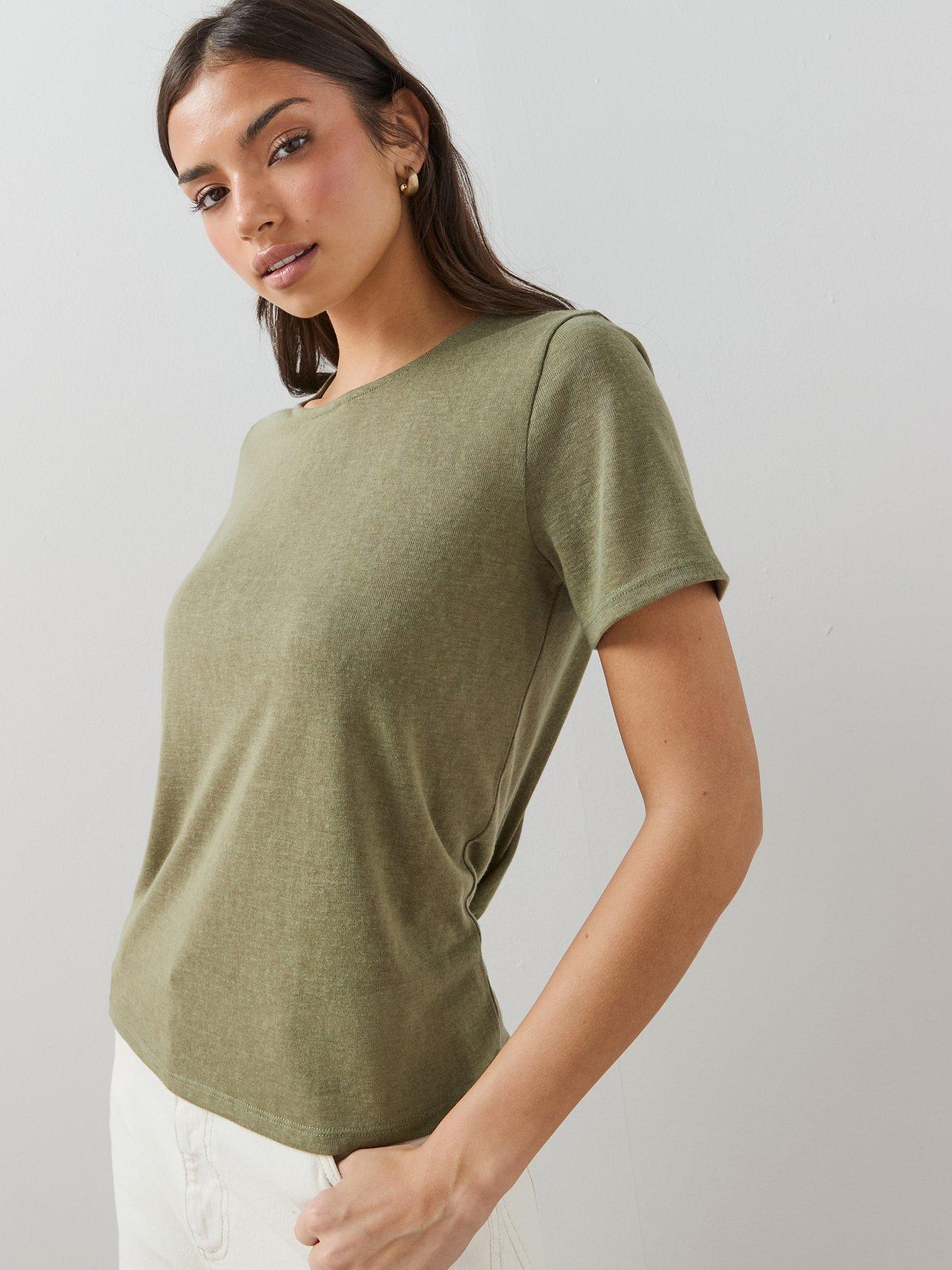 The Very Collection Linen Look Crew Neck T-Shirt - Khaki
