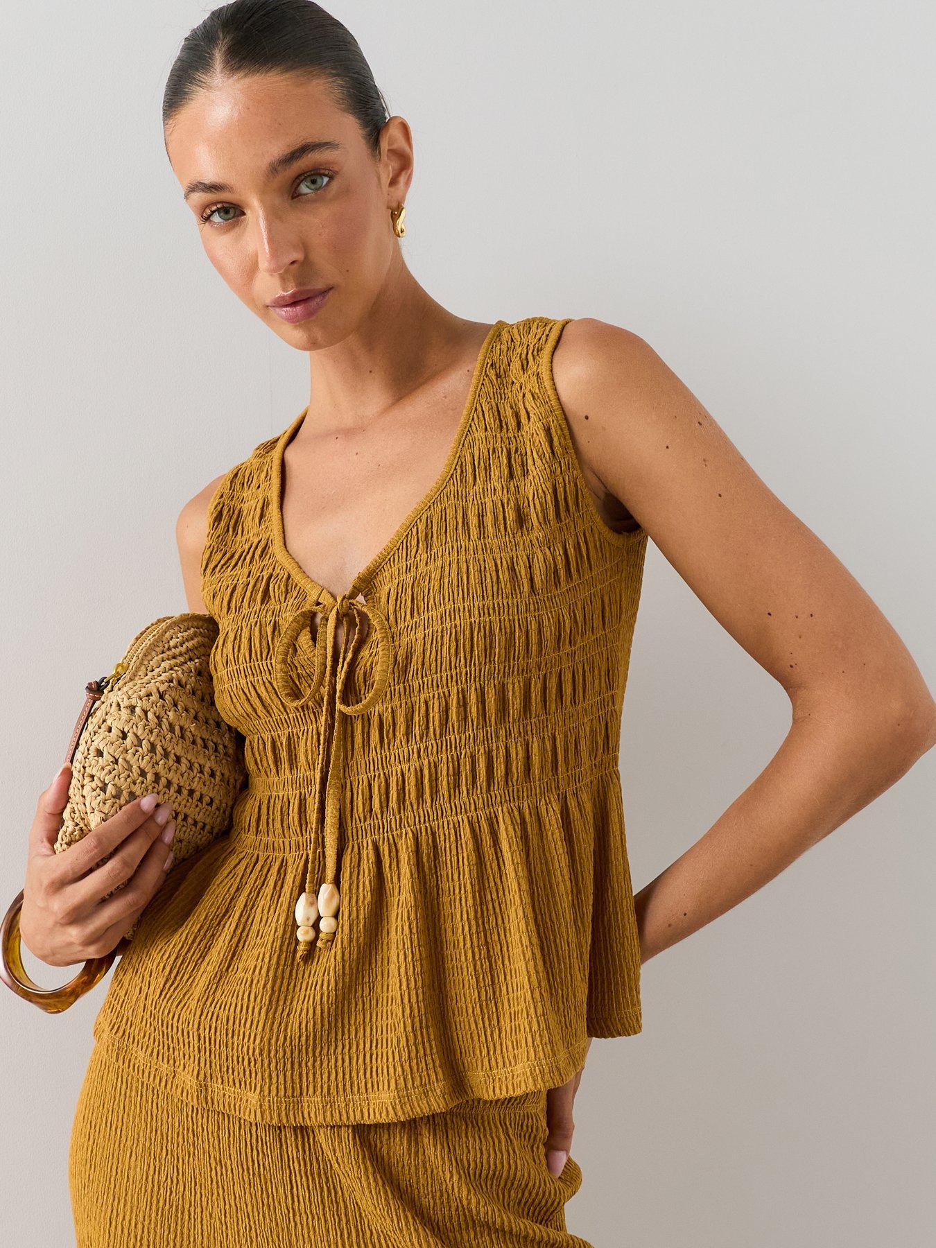 Image 1 of 7 of The Very Collection Shirred Bead Trim Co-ord Top- Yellow