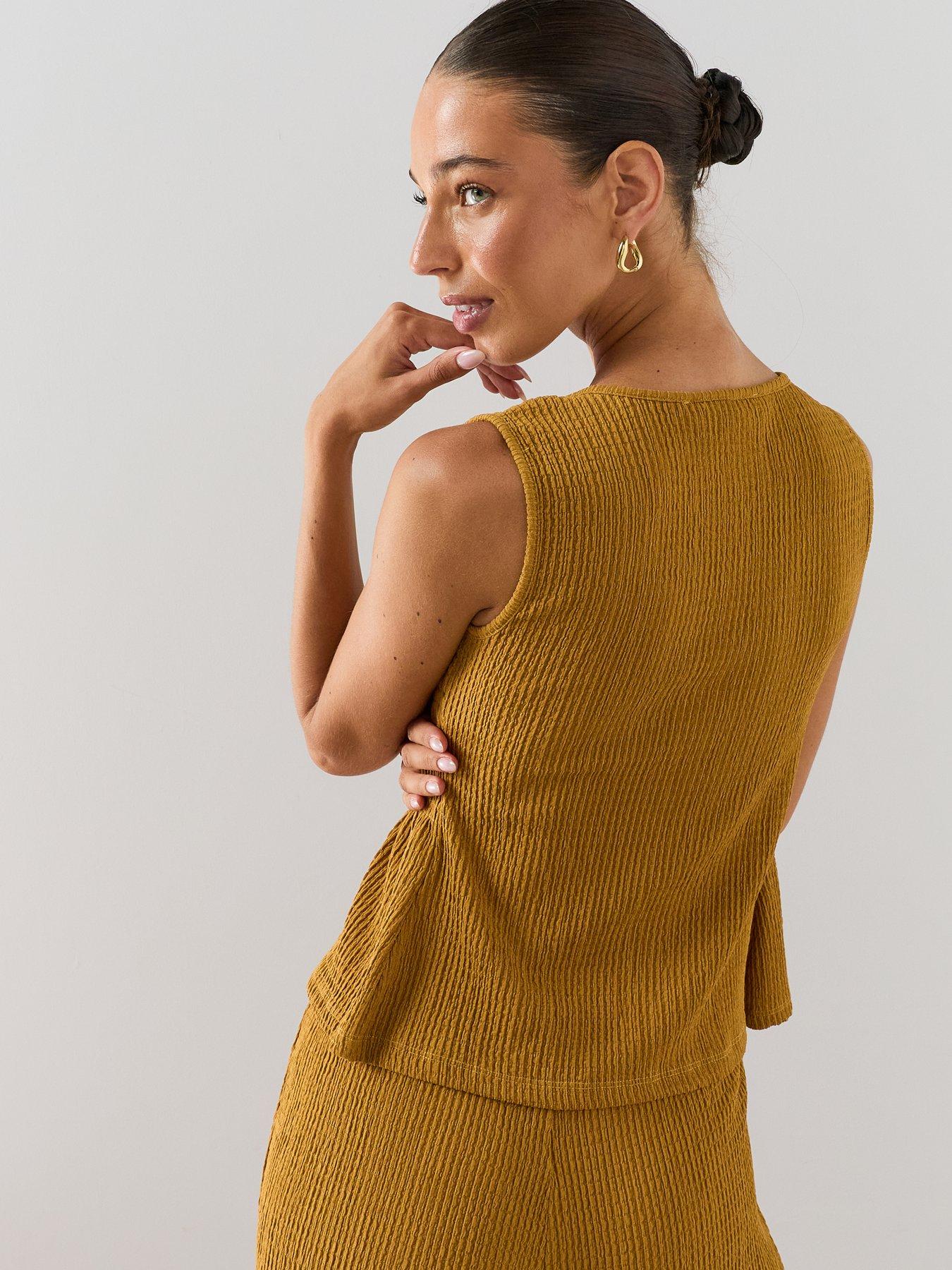 Image 2 of 7 of The Very Collection Shirred Bead Trim Co-ord Top- Yellow