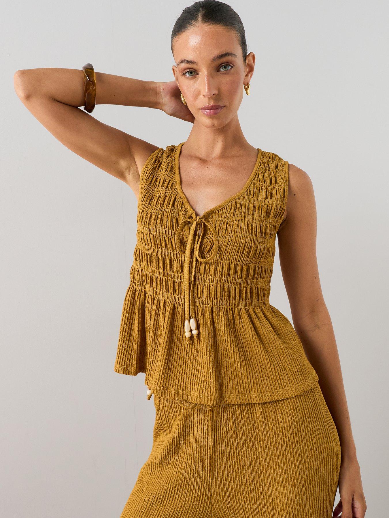 Image 5 of 7 of The Very Collection Shirred Bead Trim Co-ord Top- Yellow