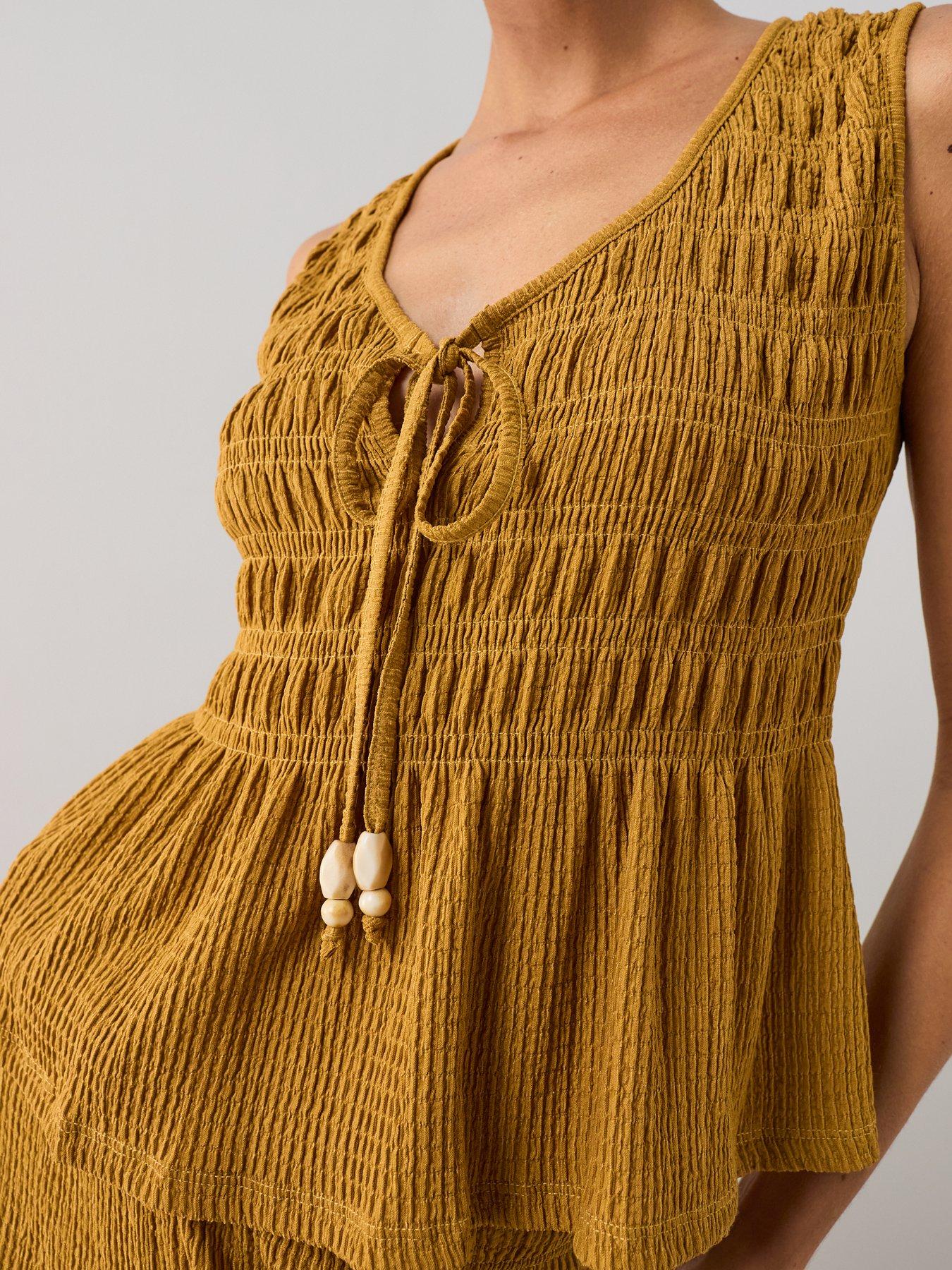 Image 6 of 7 of The Very Collection Shirred Bead Trim Co-ord Top- Yellow
