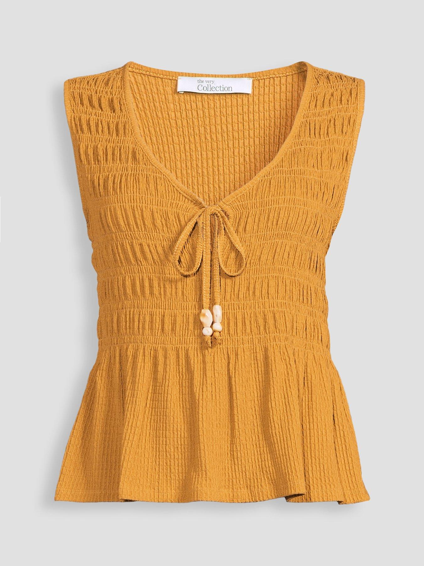 Image 7 of 7 of The Very Collection Shirred Bead Trim Co-ord Top- Yellow