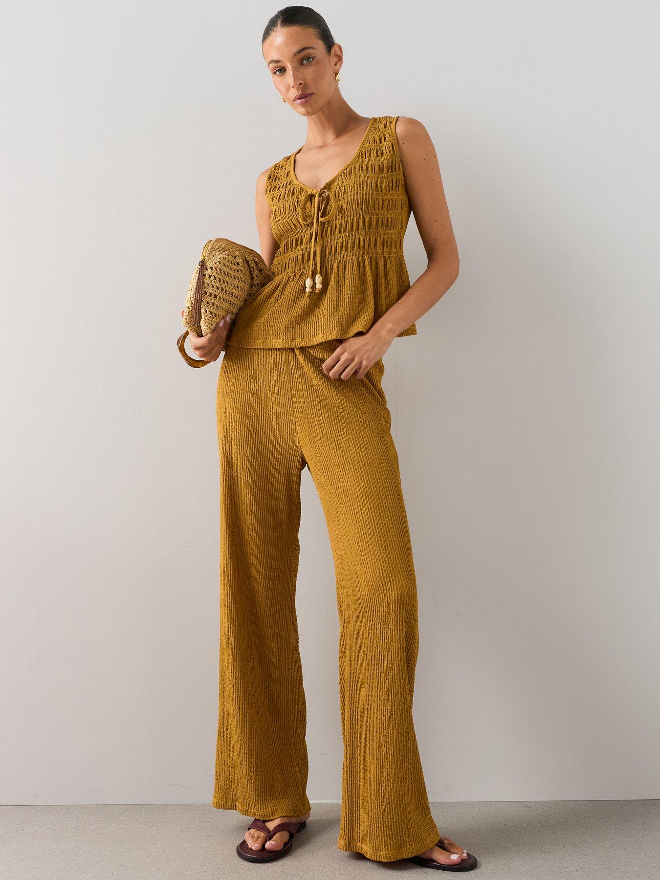 The Very Collection Bead Detail Textured Wide Leg Co-ord Trousers - Yellow