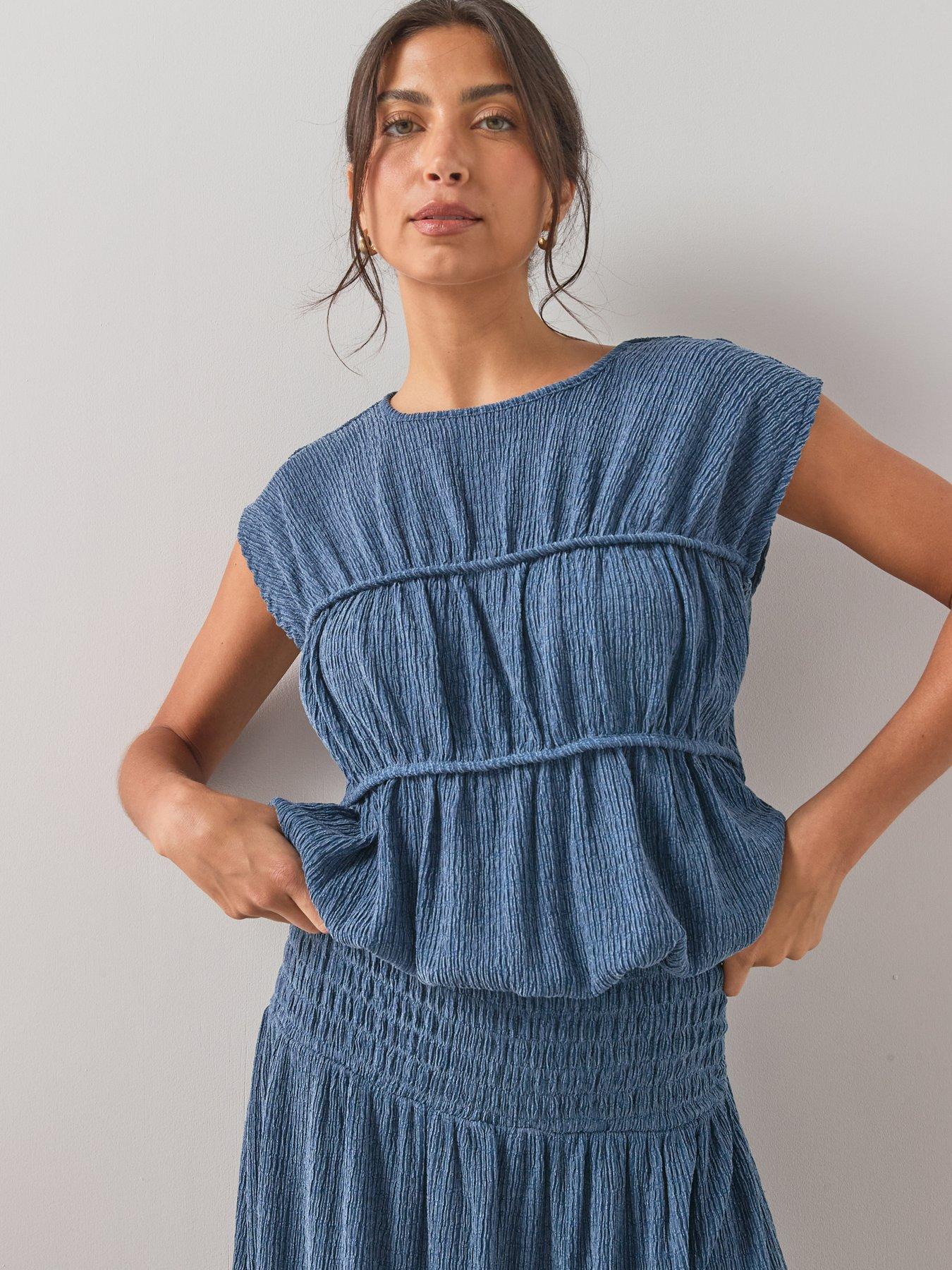 Image 1 of 7 of The Very Collection Bubble Hem Co-ord Top- Blue