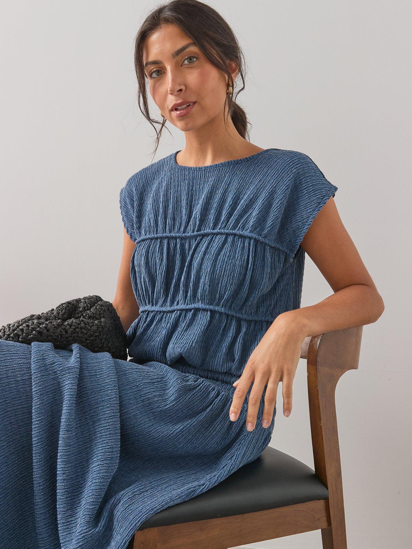 Image 4 of 7 of The Very Collection Bubble Hem Co-ord Top- Blue