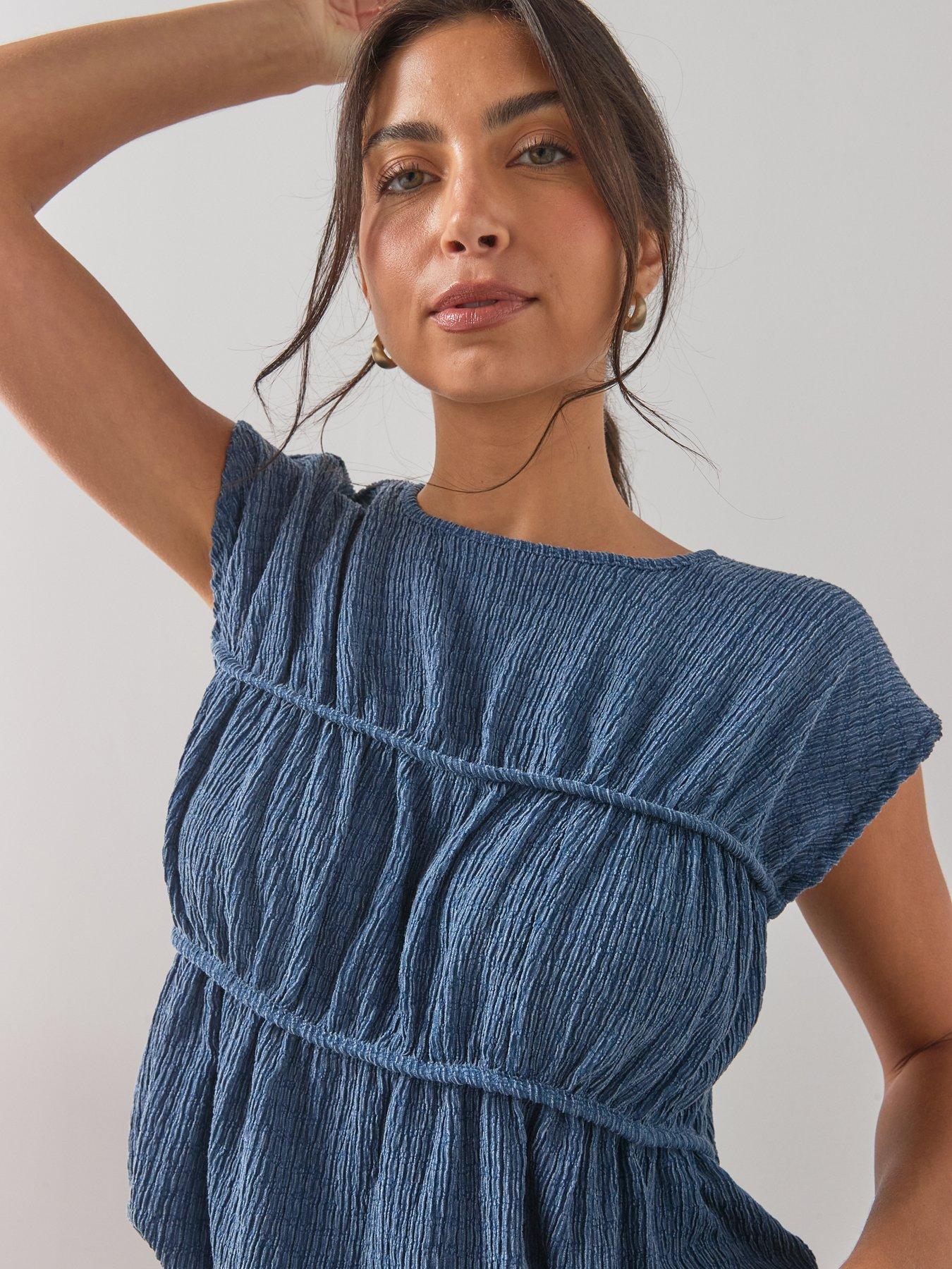 Image 5 of 7 of The Very Collection Bubble Hem Co-ord Top- Blue