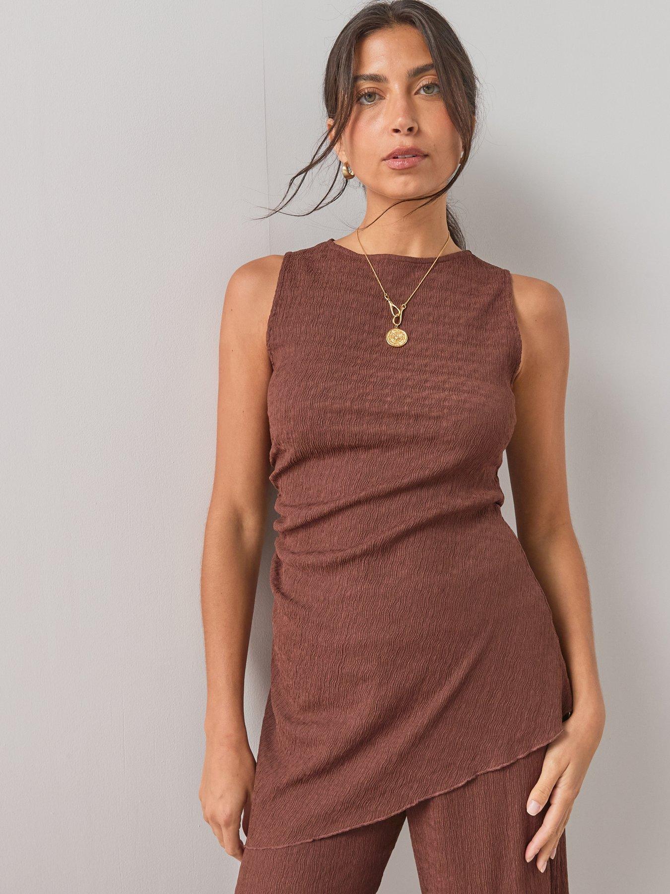 The Very Collection Longline Asymmetric Tunic Co-ord Top- Brown