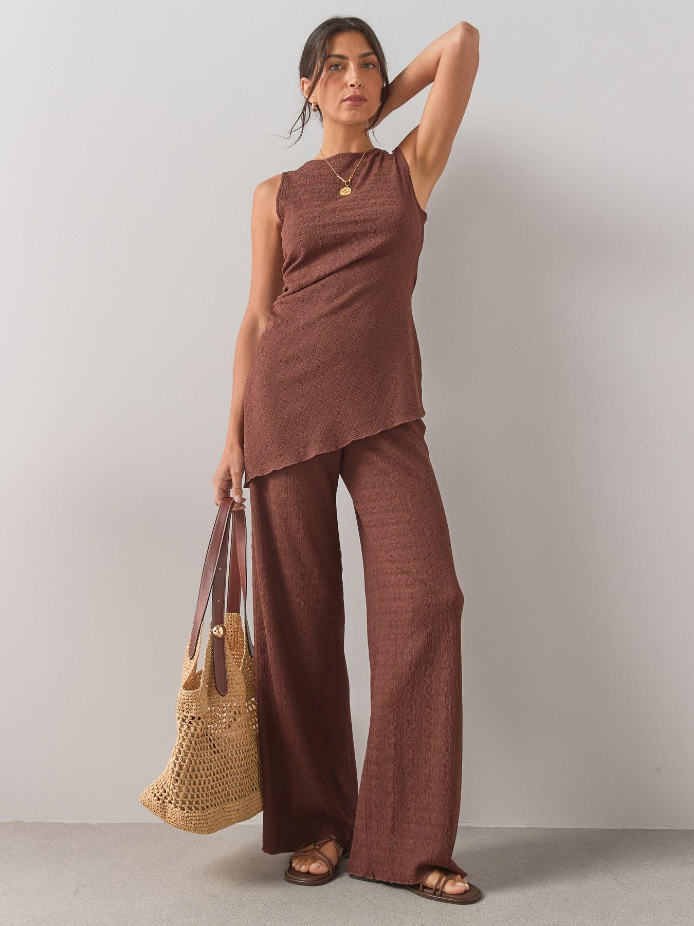 The Very Collection Textured Wide Leg Co-ord Trousers -brown