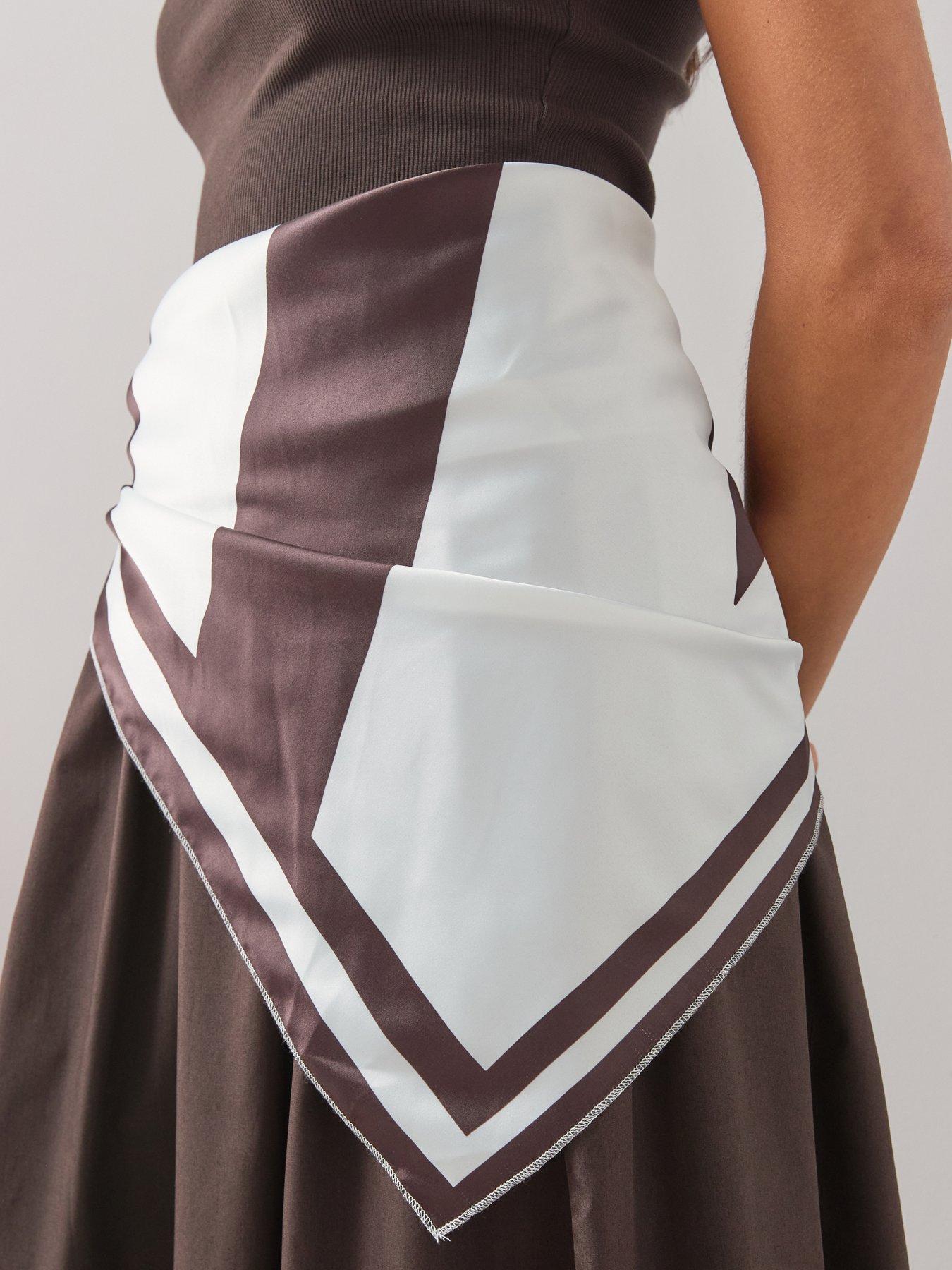 Image 6 of 6 of The Very Collection Woven Mix Dress With Scarf Detail- Brown