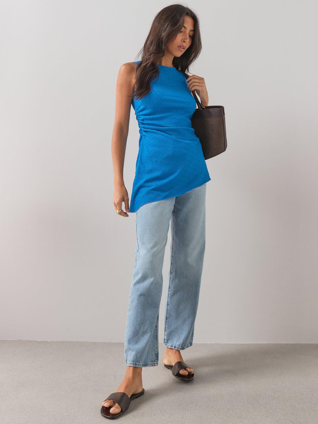 Image 3 of 6 of The Very Collection Longline Asymmetric Tunic Top- Blue