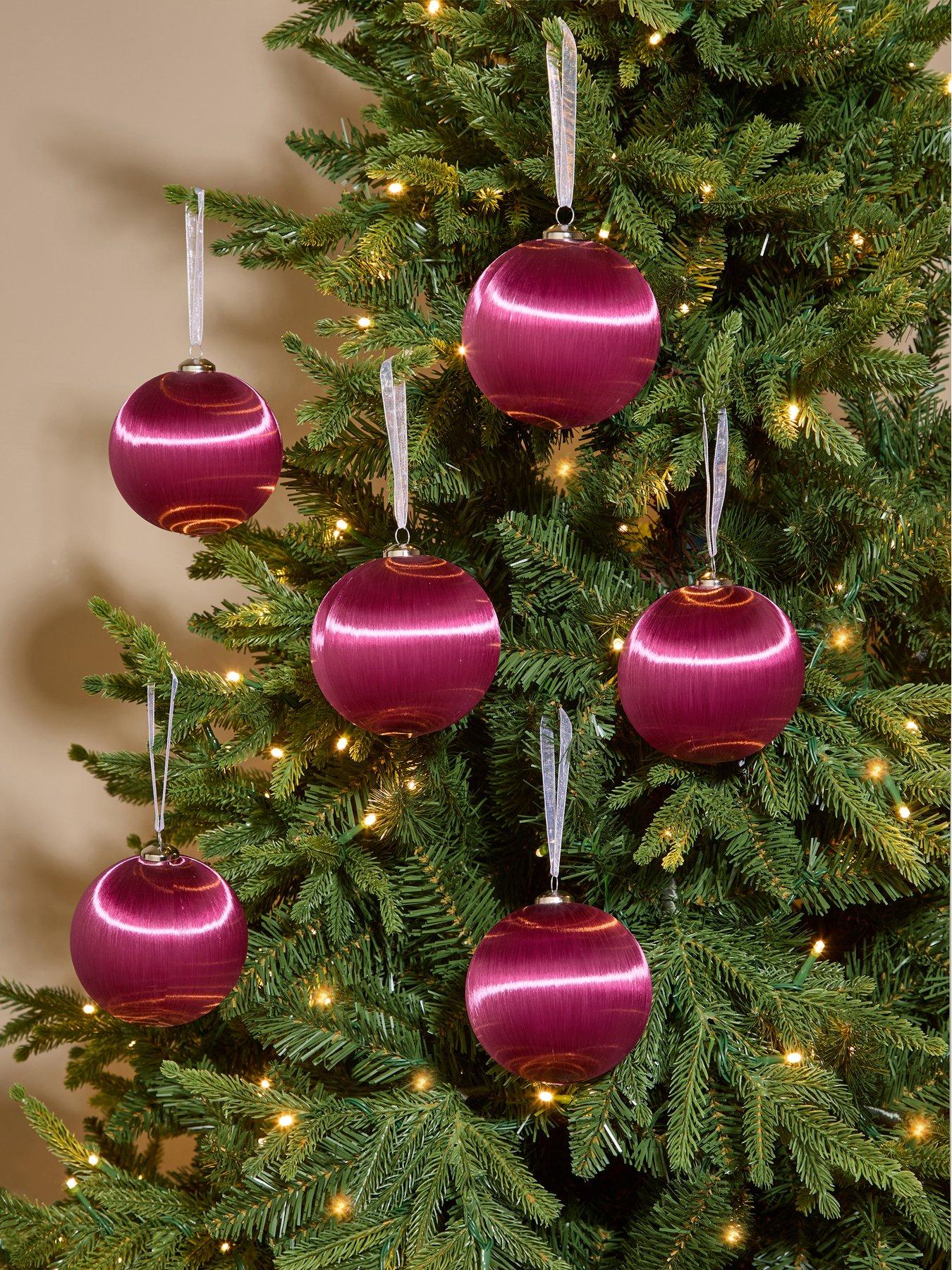 The Very Collection Set of 6 Pink Silk Christmas Tree Baubles