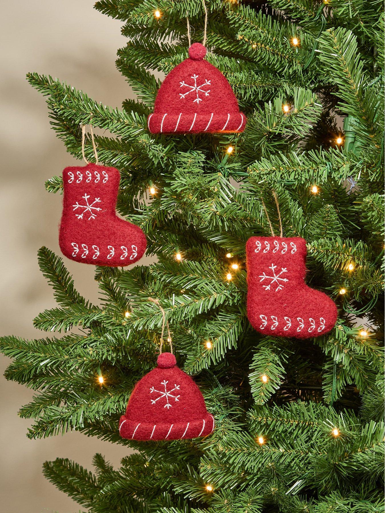 The Very Collection Set of 4 Fabric Christmas Tree Decorations - Stocking, Hat And Trees