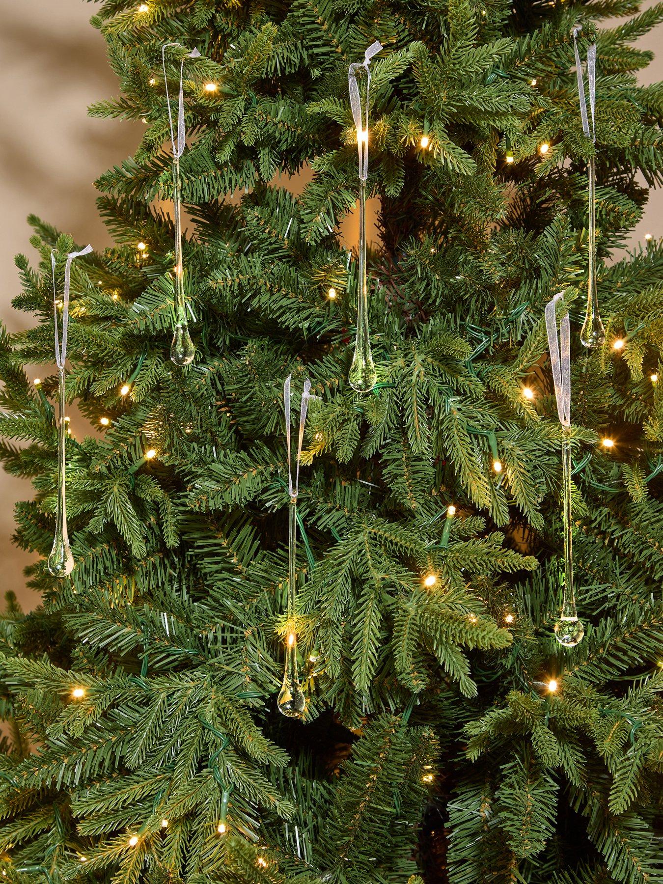 The Very Collection Set of 6 Clear Glass Icicle Hanging Christmas Tree Ornaments
