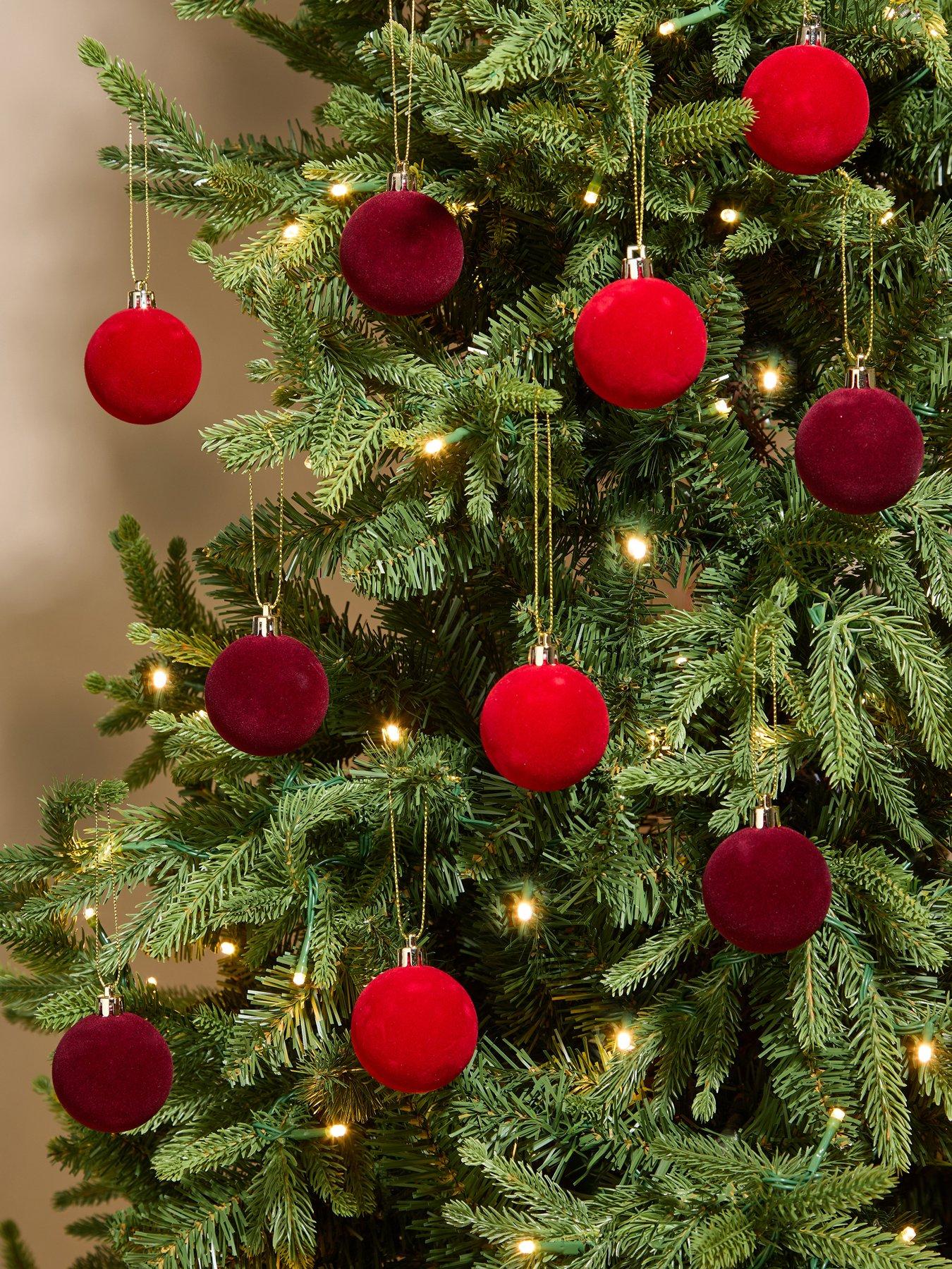 The Very Collection Bumper Pack of 50 Flocked Christmas Tree Baubles - Red