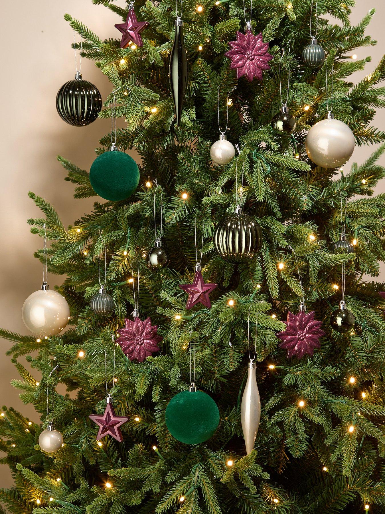 The Very Collection Bumper Pack of 50 Christmas Tree Baubles in Assorted Shapes - Green  &  White
