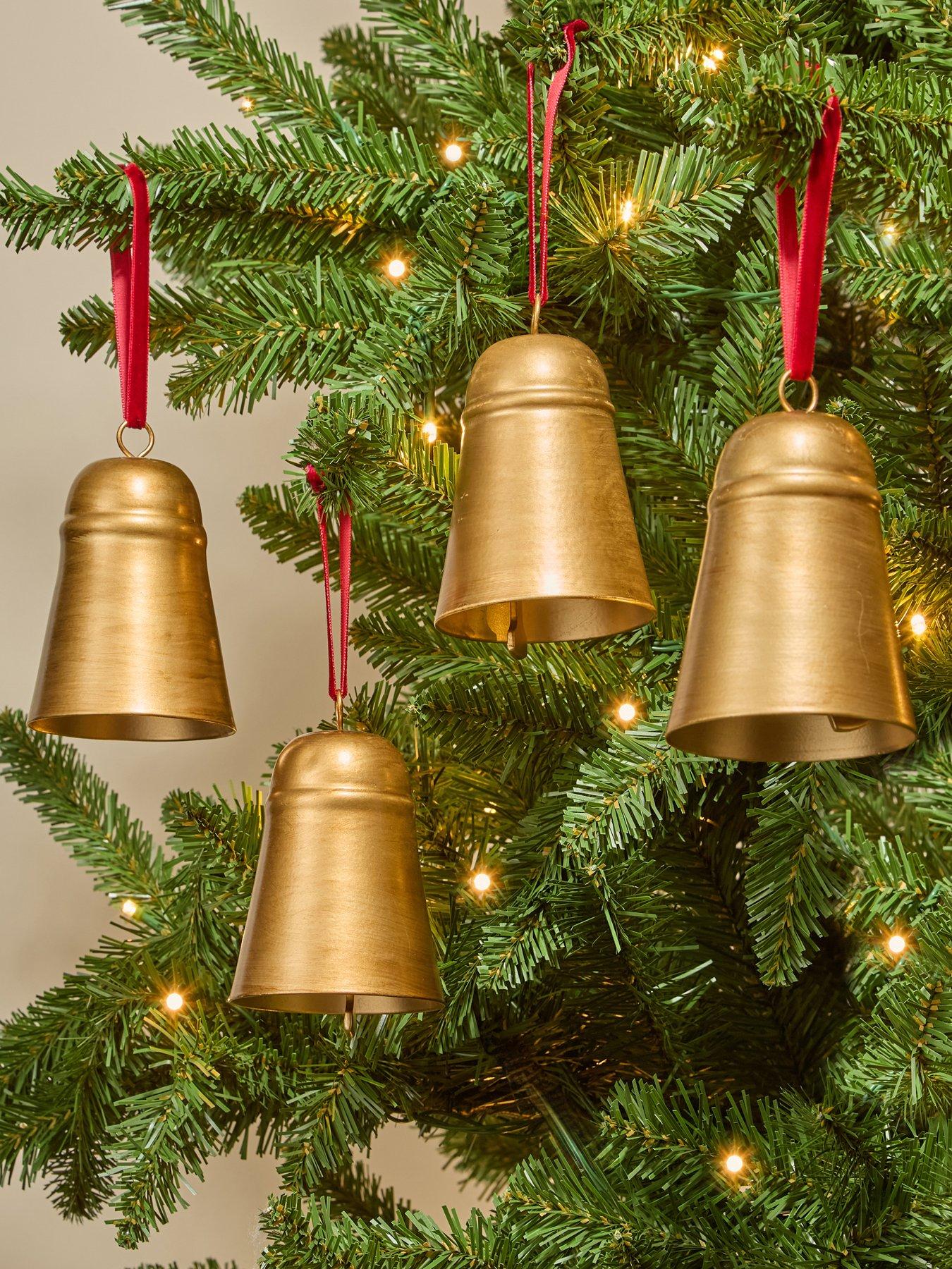 The Very Collection Set of 4 Antique Gold Liberty Bell Hanging Christmas Tree Ornaments